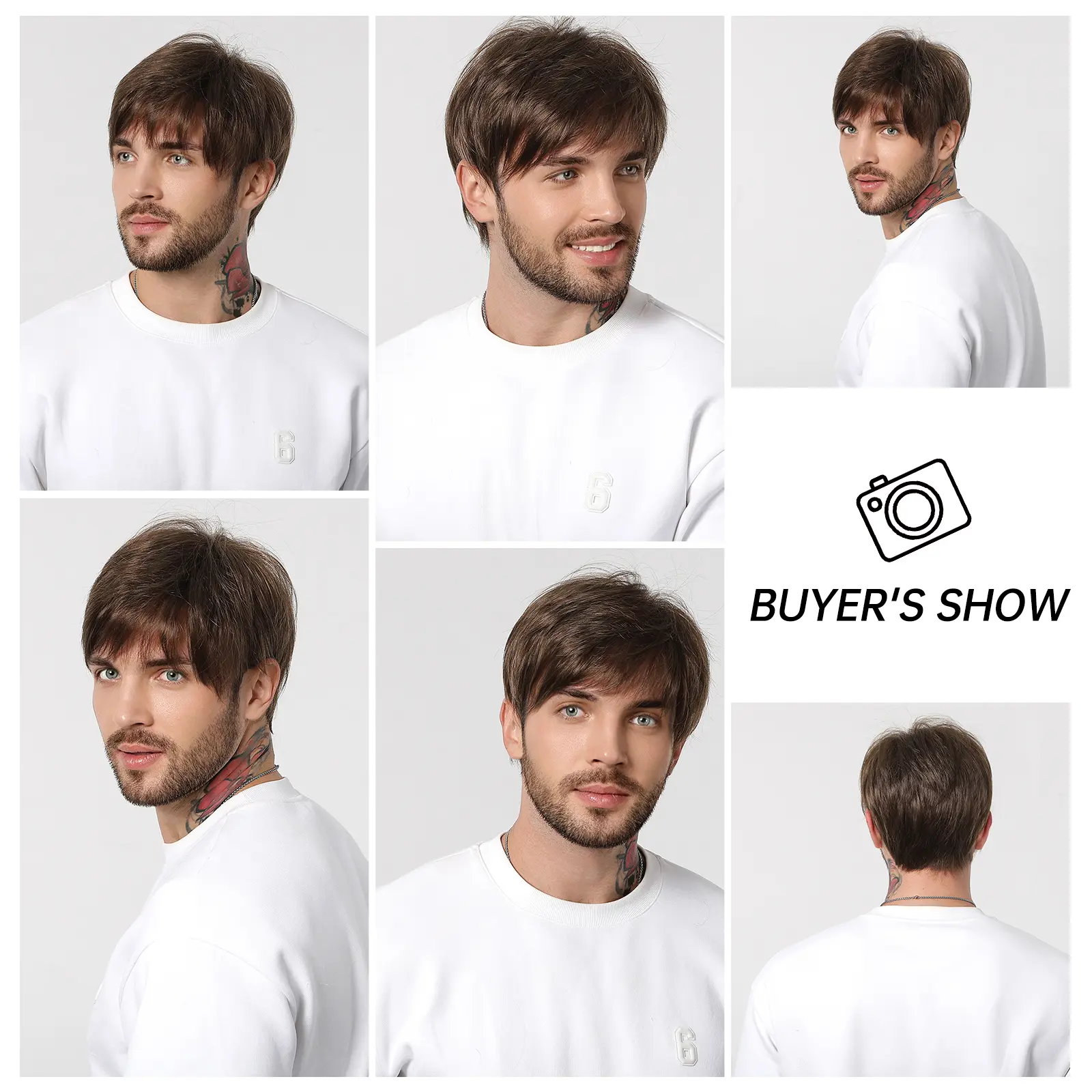 LOUIS FERRE Dark Brown Synthetic Wigs for Men Short Straight Hair Smooth Natural Pixie Cut Men‘s Hair Low Temperture Daily Use