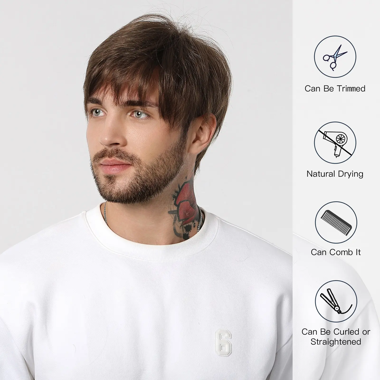 LOUIS FERRE Dark Brown Synthetic Wigs for Men Short Straight Hair Smooth Natural Pixie Cut Men‘s Hair Low Temperture Daily Use