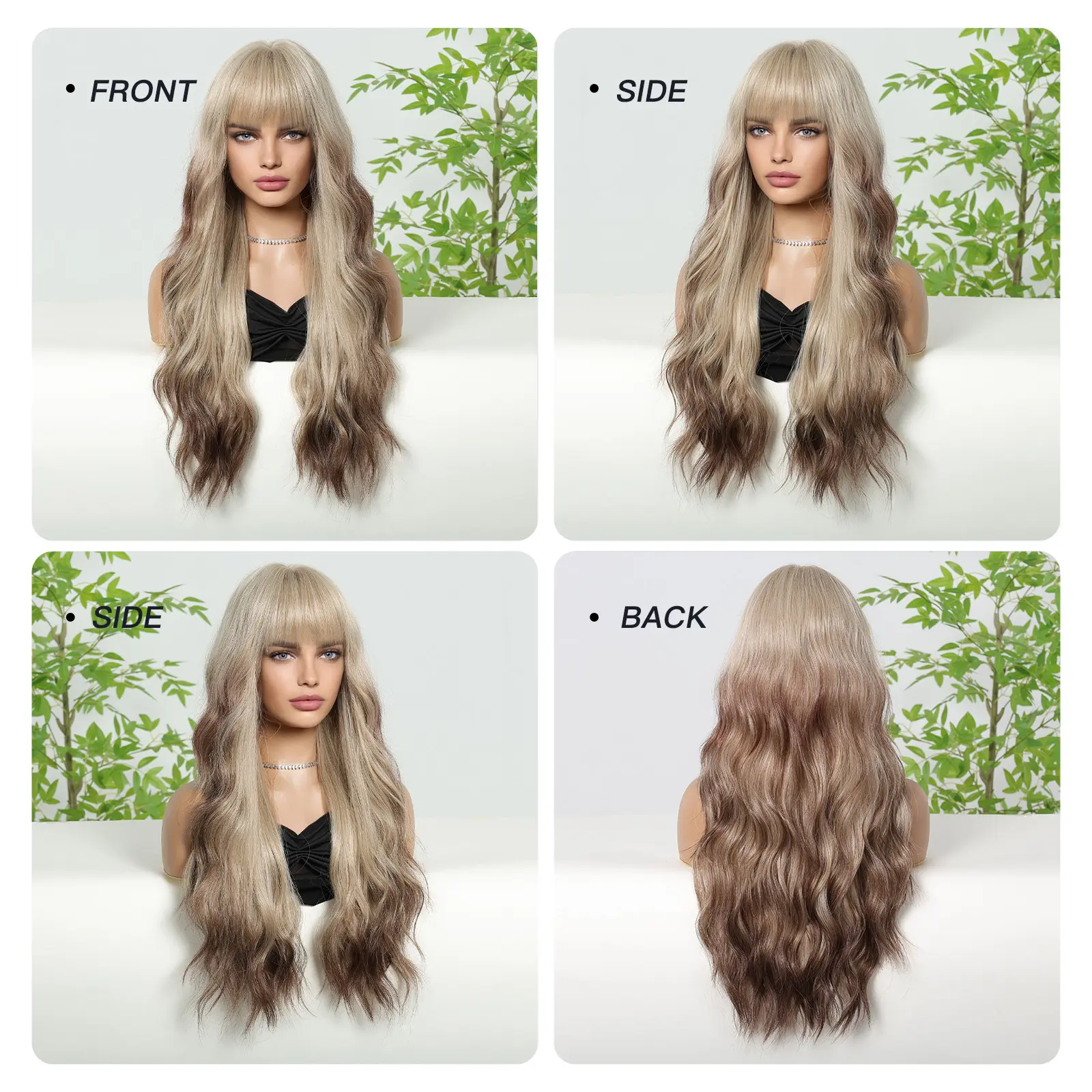 Brown Mixed Blonde Synthetic Wigs Long Wavy Natural Wigs With Bangs Women's Wig For Daily Cosplay Party Use High Temperature