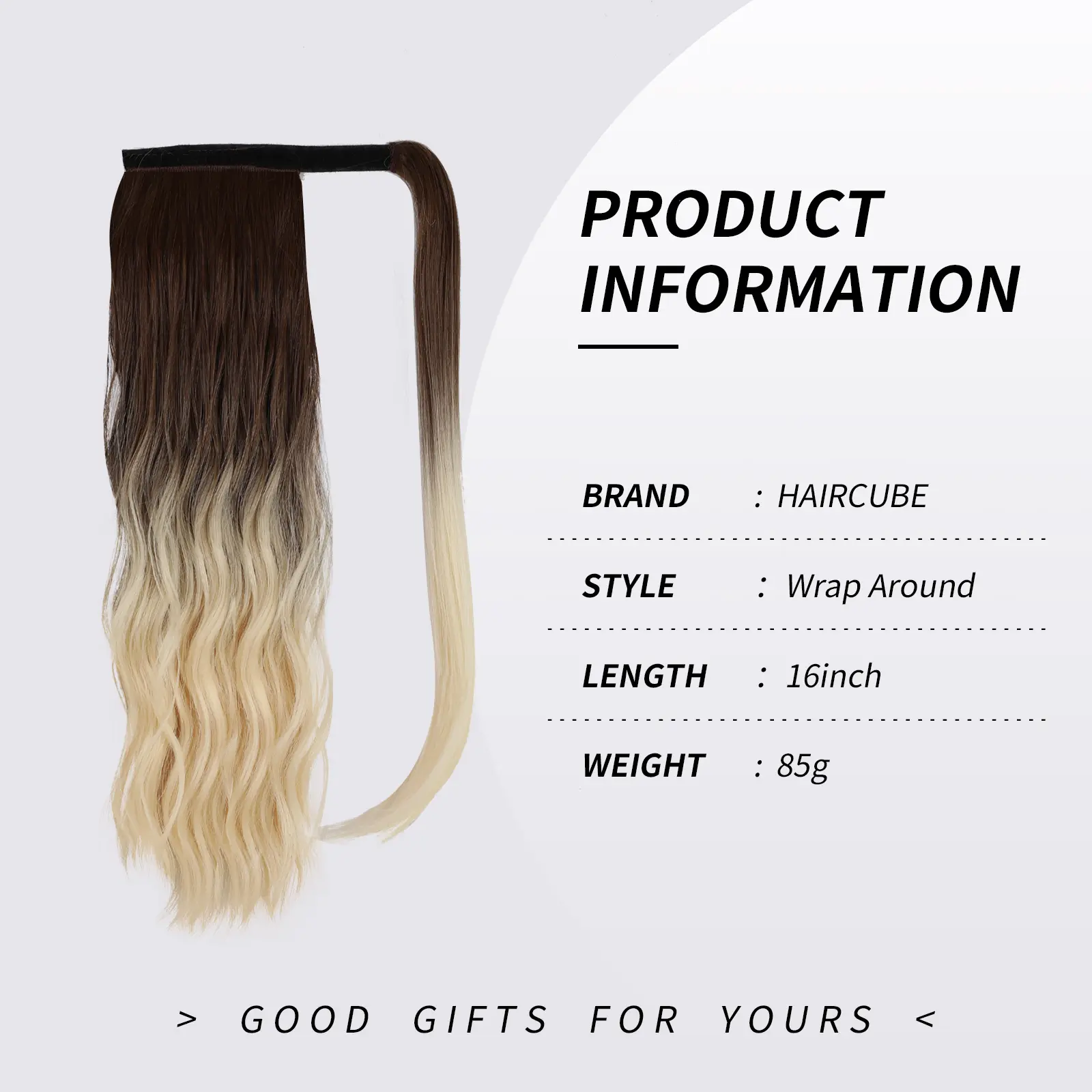 Ombre Dark Brown Light Golden 16 Inches Synthetic Ponytail Wigs for Women Long Natural Wave Blonde Wrap Around Hair Extensions