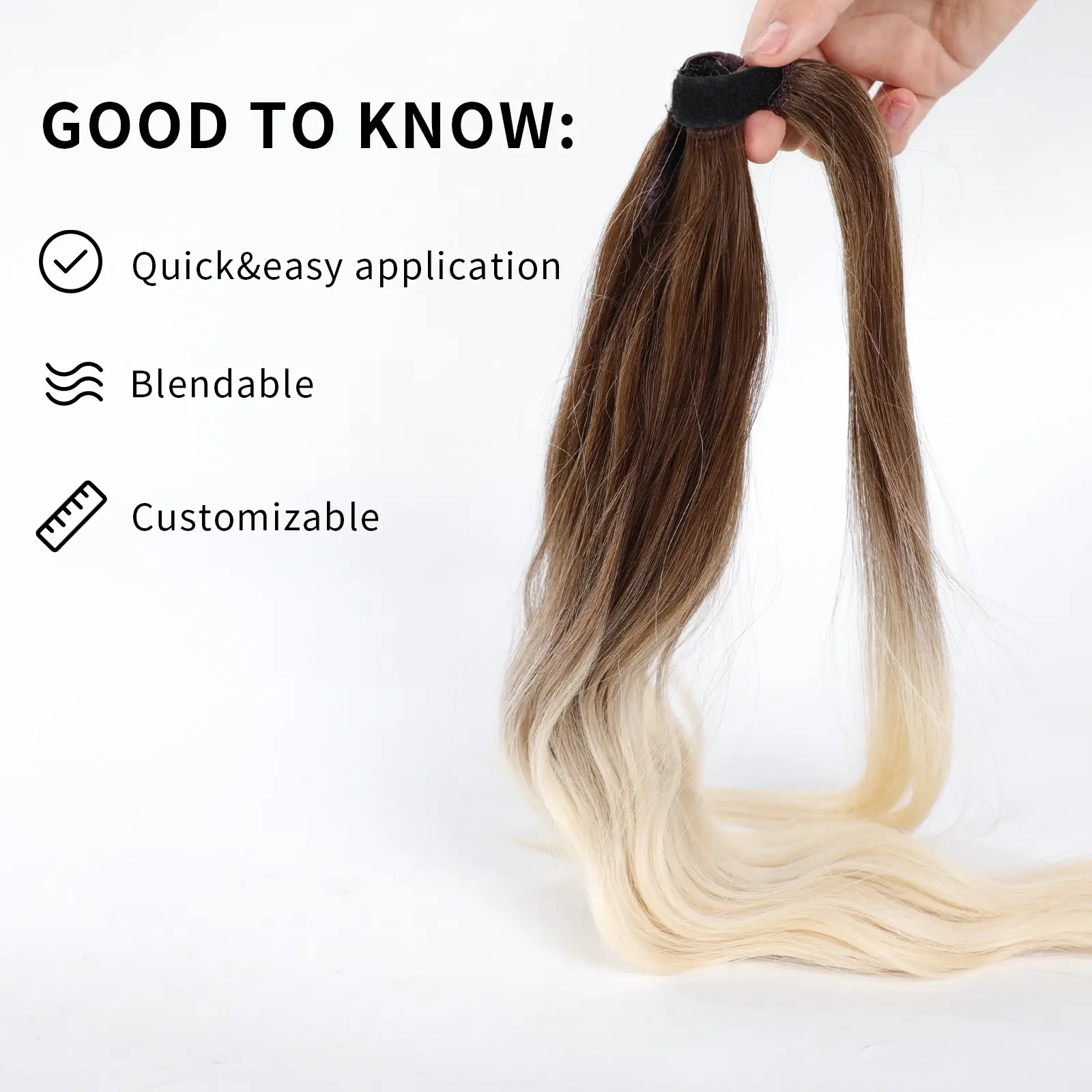 Ombre Dark Brown Light Golden 16 Inches Synthetic Ponytail Wigs for Women Long Natural Wave Blonde Wrap Around Hair Extensions