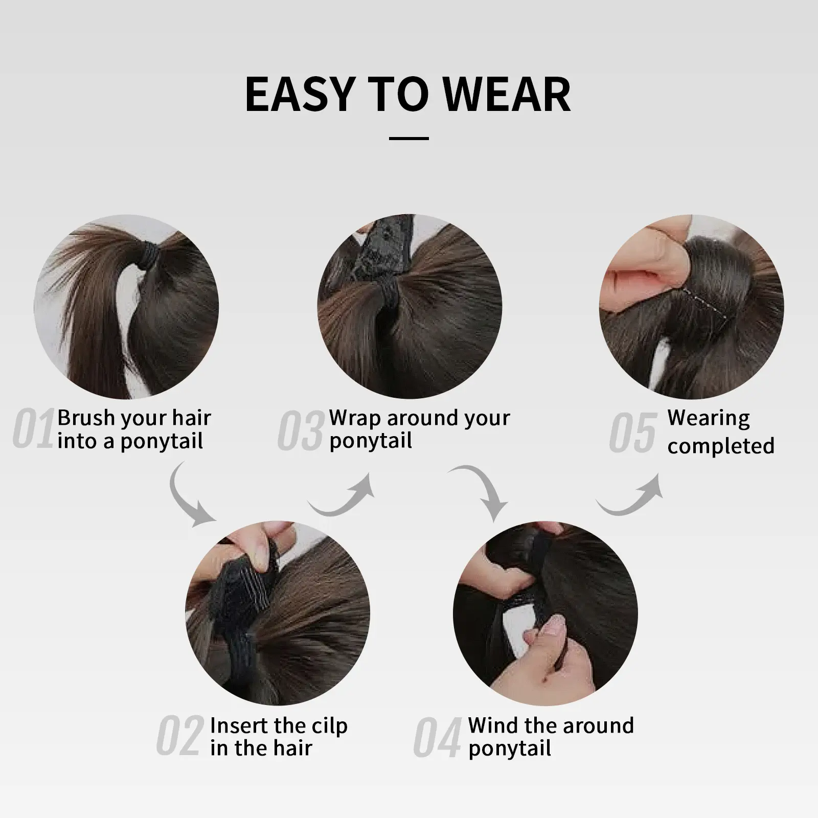 Ombre Dark Brown Light Golden 16 Inches Synthetic Ponytail Wigs for Women Long Natural Wave Blonde Wrap Around Hair Extensions
