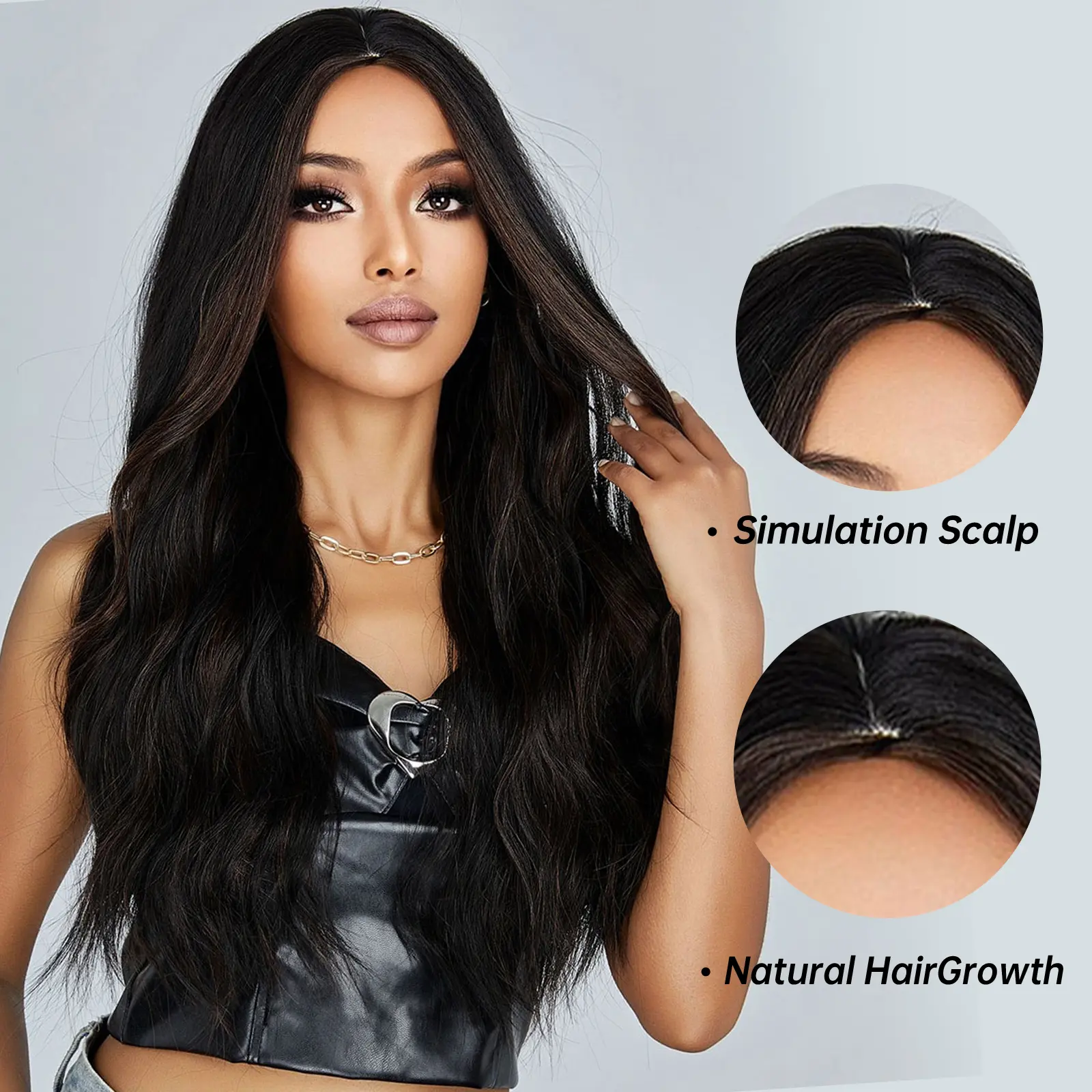 LOUIS FERRE Long Body Wave Synthetic Wigs Women's Wig Black Brown Natural Wigs For Daily Cosplay Party Use High Temperature