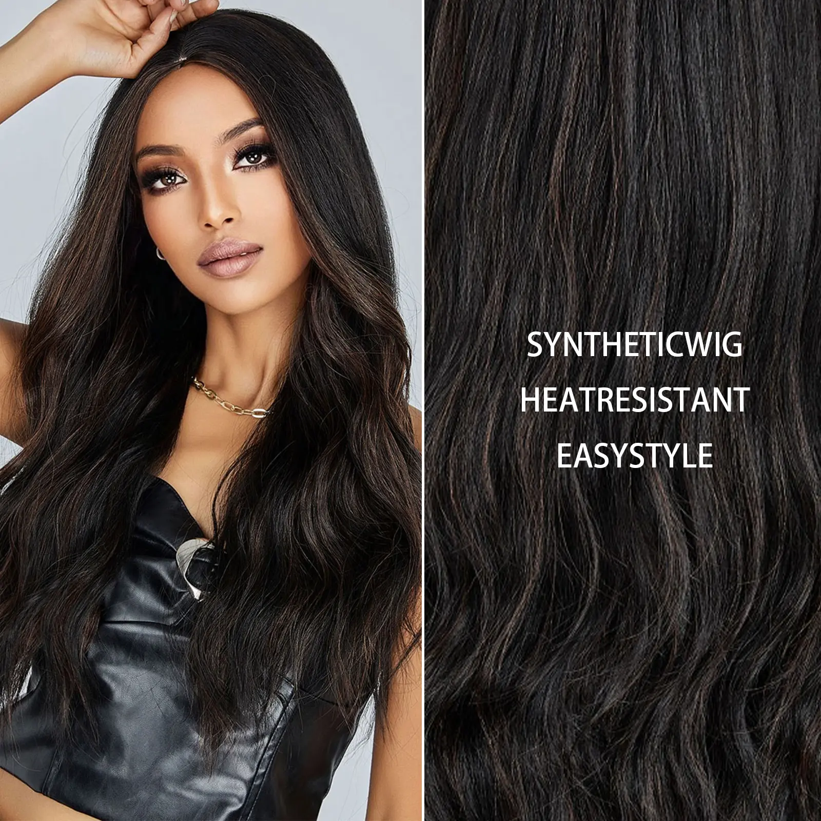 LOUIS FERRE Long Body Wave Synthetic Wigs Women's Wig Black Brown Natural Wigs For Daily Cosplay Party Use High Temperature