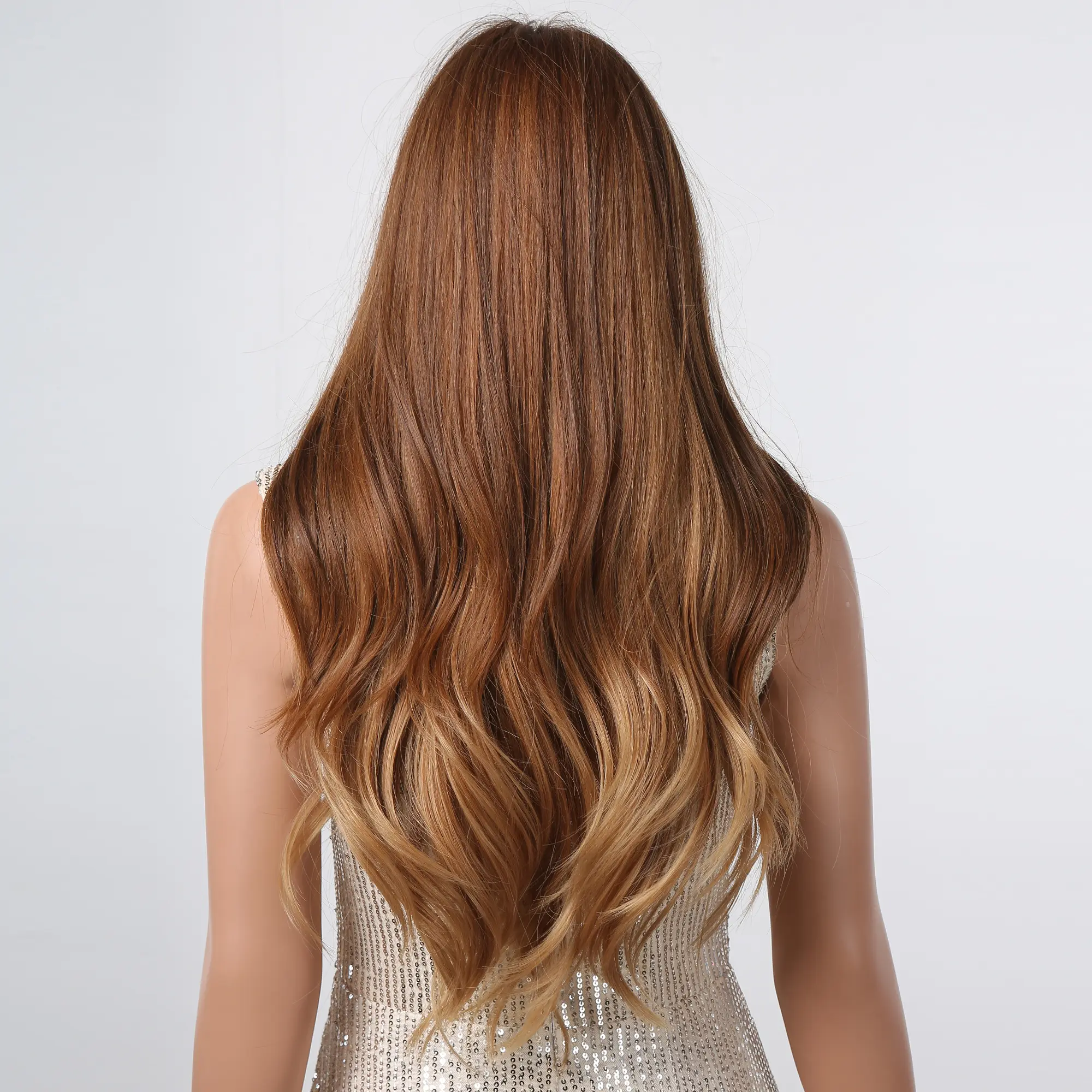 Brown Blonde Wavy Synthetic Wigs for Black Women Long Natural Wave Brown Hair Cosplay Wigs With Bangs Heat Resistant Daily Party