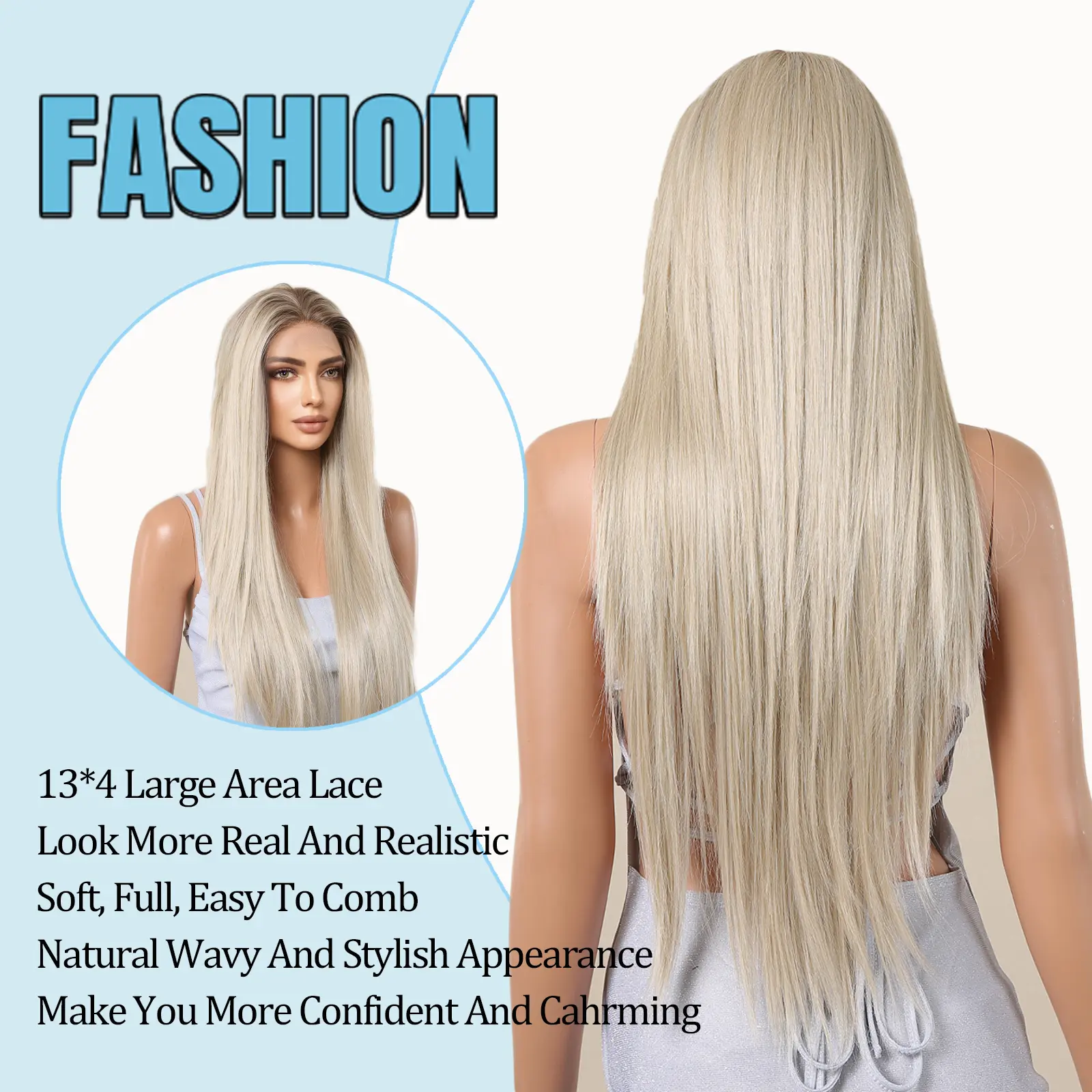 Platinum White Blonde 13*4 Lace Front Synthetic Wigs for White Women Long Straight Middle Parted Lace Wigs Daily High Temperture