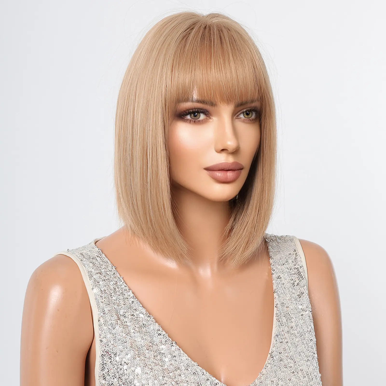 LOUIS FERRE Short Straight Bob Synthetic Wig For White Women Cosplay Daily Use Blonde Wig Natural Hair With Bangs Heat Resistant