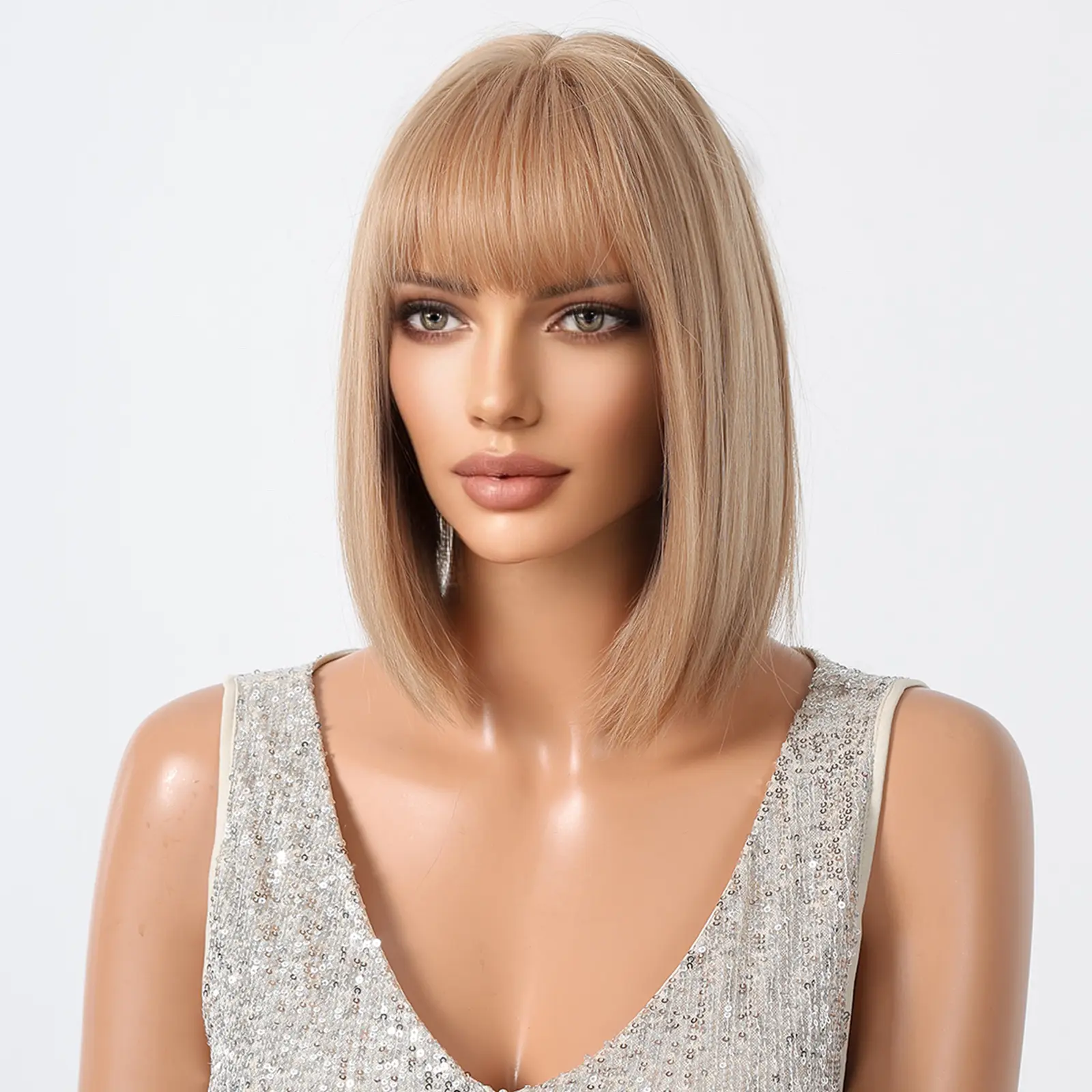 LOUIS FERRE Short Straight Bob Synthetic Wig For White Women Cosplay Daily Use Blonde Wig Natural Hair With Bangs Heat Resistant