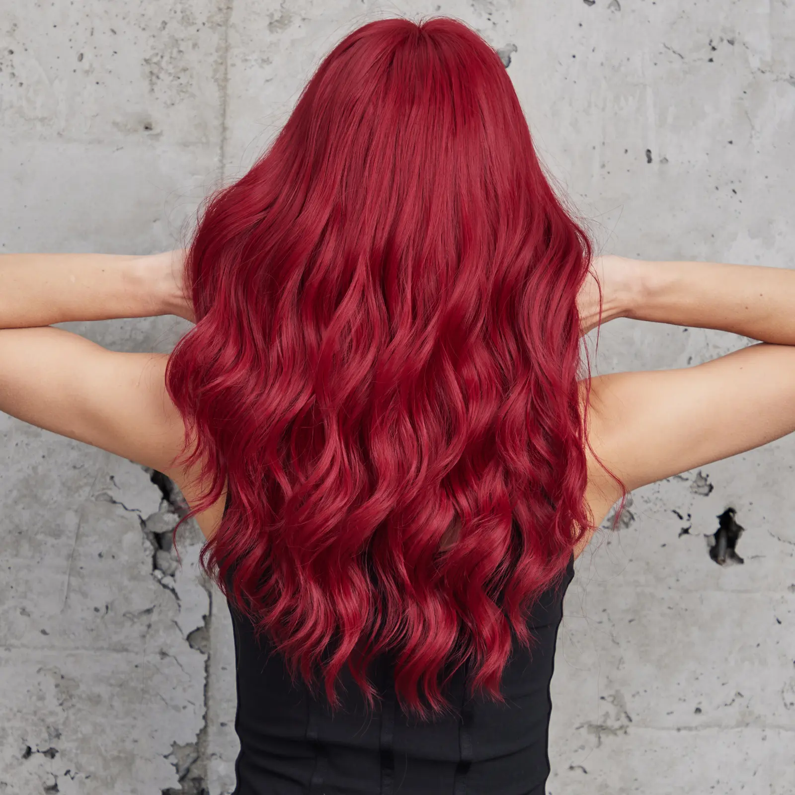 LOUIS FERRE Long Wavy Red Synthetic Wigs With Bangs Natural Red Women's Hair Cosplay Christmas Heat Resistant Fiber Wigs Hair