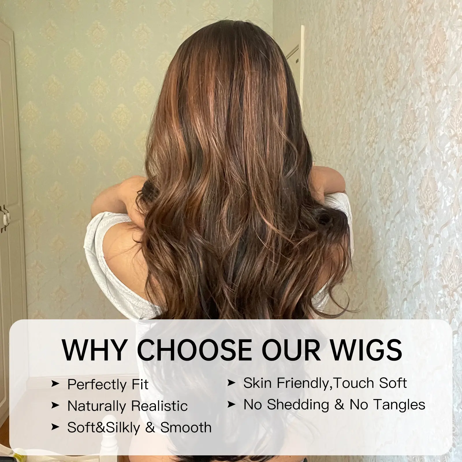 Synthetic Long Wavy Curly Wig For Women Natural Fake Hair Brown Black Highlights Wig For Daily Party Use Heat Resistant Fiber