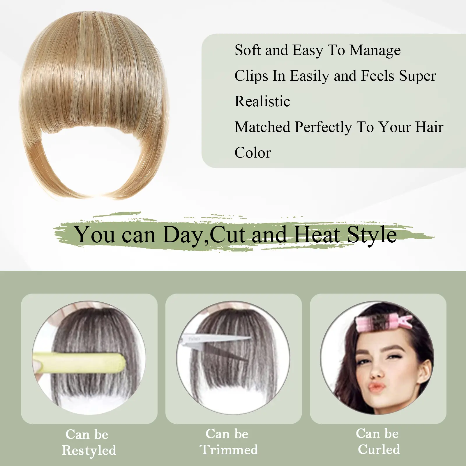 LOUIS FERRE Synthetic Wigs Bangs Blonde Highlight Blunt Bangs With Two Clips Hair Extensions Women's Natural Hair In Hairpieces