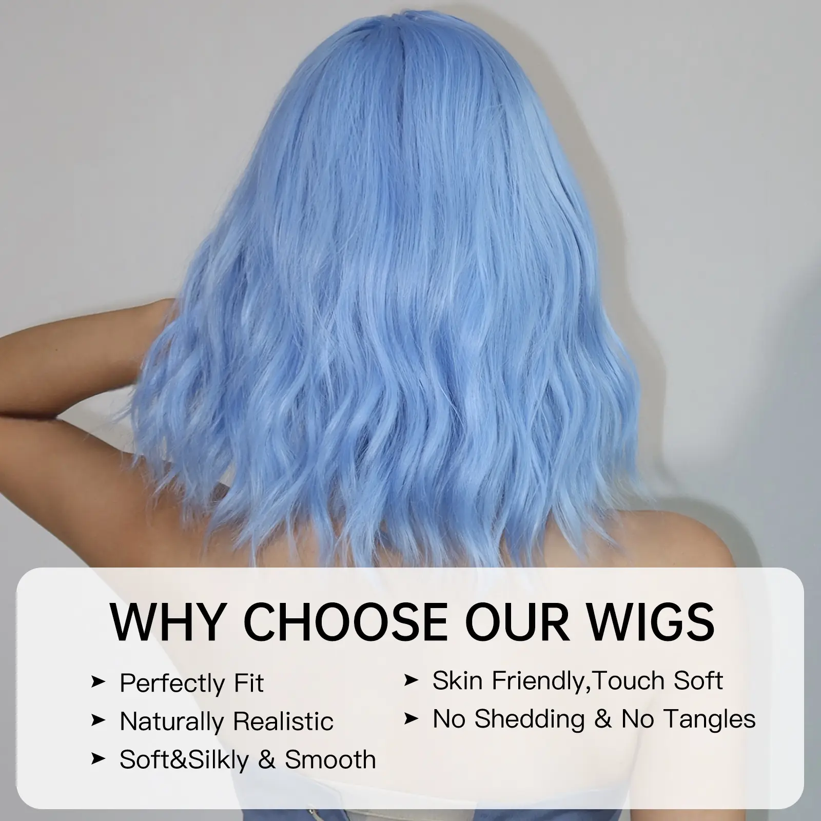 LOUIS FERRE Bob Blue Curly Synthetic Wigs For Women DaiIy Cosplay Short Colorful Wavy Hair Wig With Bangs Heat Resistant Fiber
