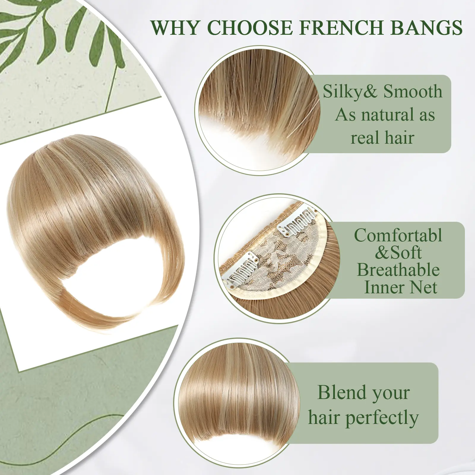 LOUIS FERRE Synthetic Wigs Bangs Blonde Highlight Blunt Bangs With Two Clips Hair Extensions Women's Natural Hair In Hairpieces