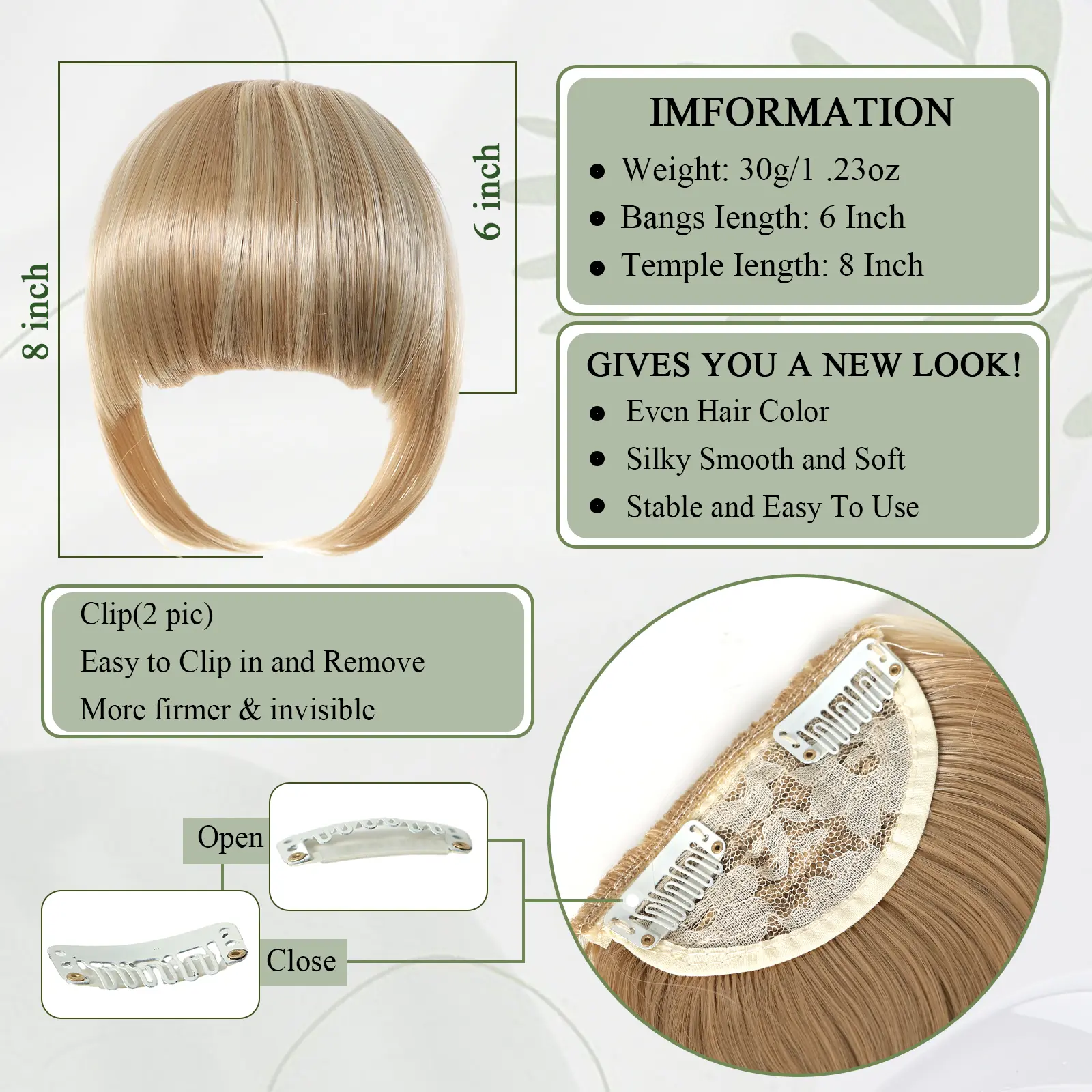 LOUIS FERRE Synthetic Wigs Bangs Blonde Highlight Blunt Bangs With Two Clips Hair Extensions Women's Natural Hair In Hairpieces