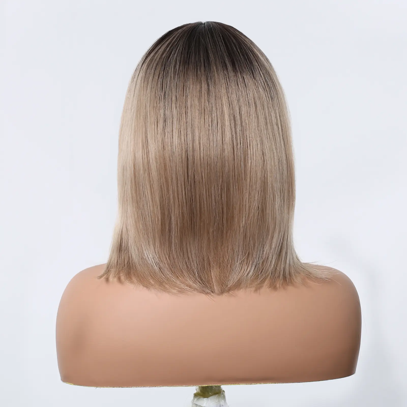Brown Ombre Short Straight Synthetic Natural Wigs For Women With Eight Character Bangs For Party Daily Use Heat Resistant Hair