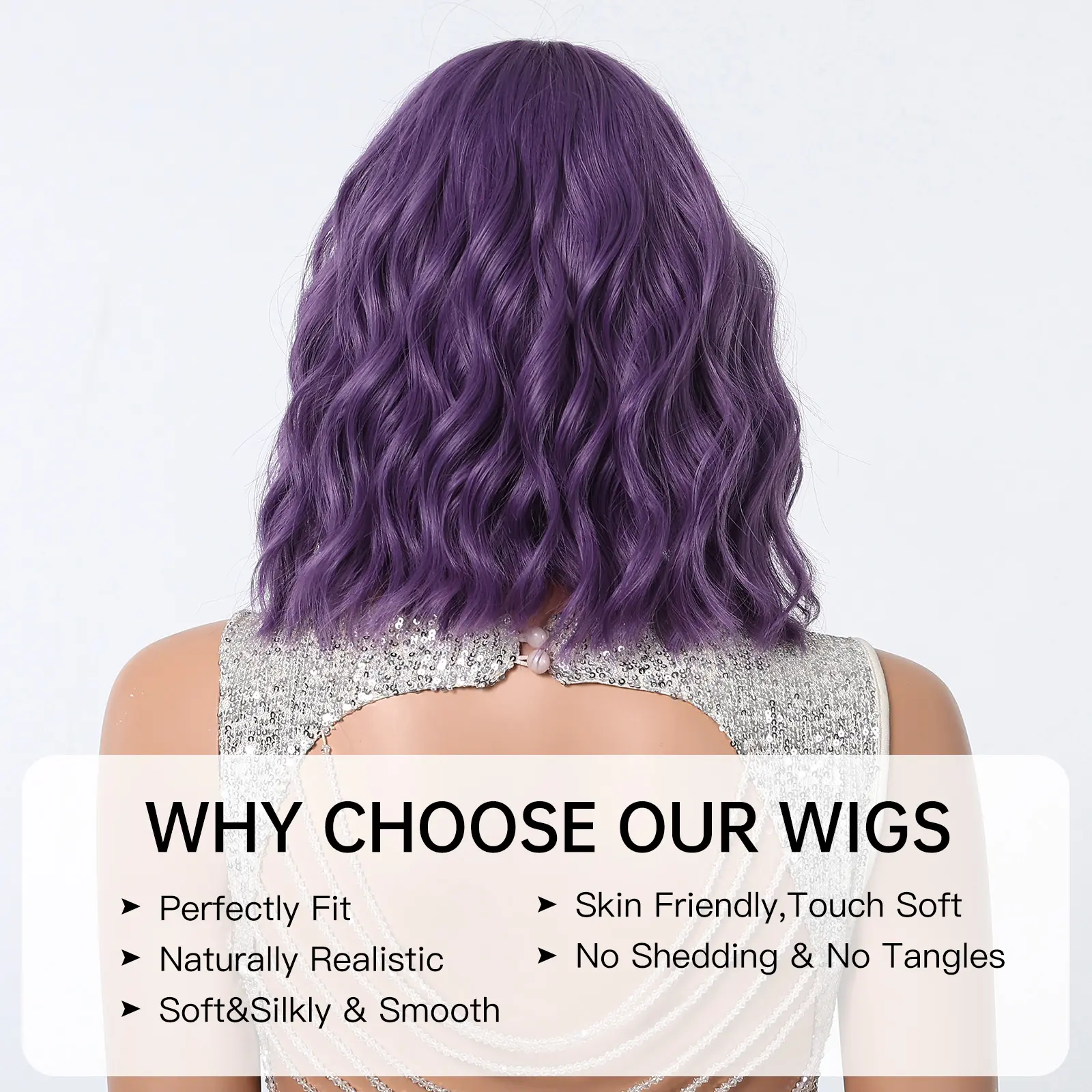 LOUIS FEREE Short Wavy Purple Synthetic Wigs for Women Natural Hair Cosplay Wigs With Bangs Daily Party Heat Resistant Fiber Wig