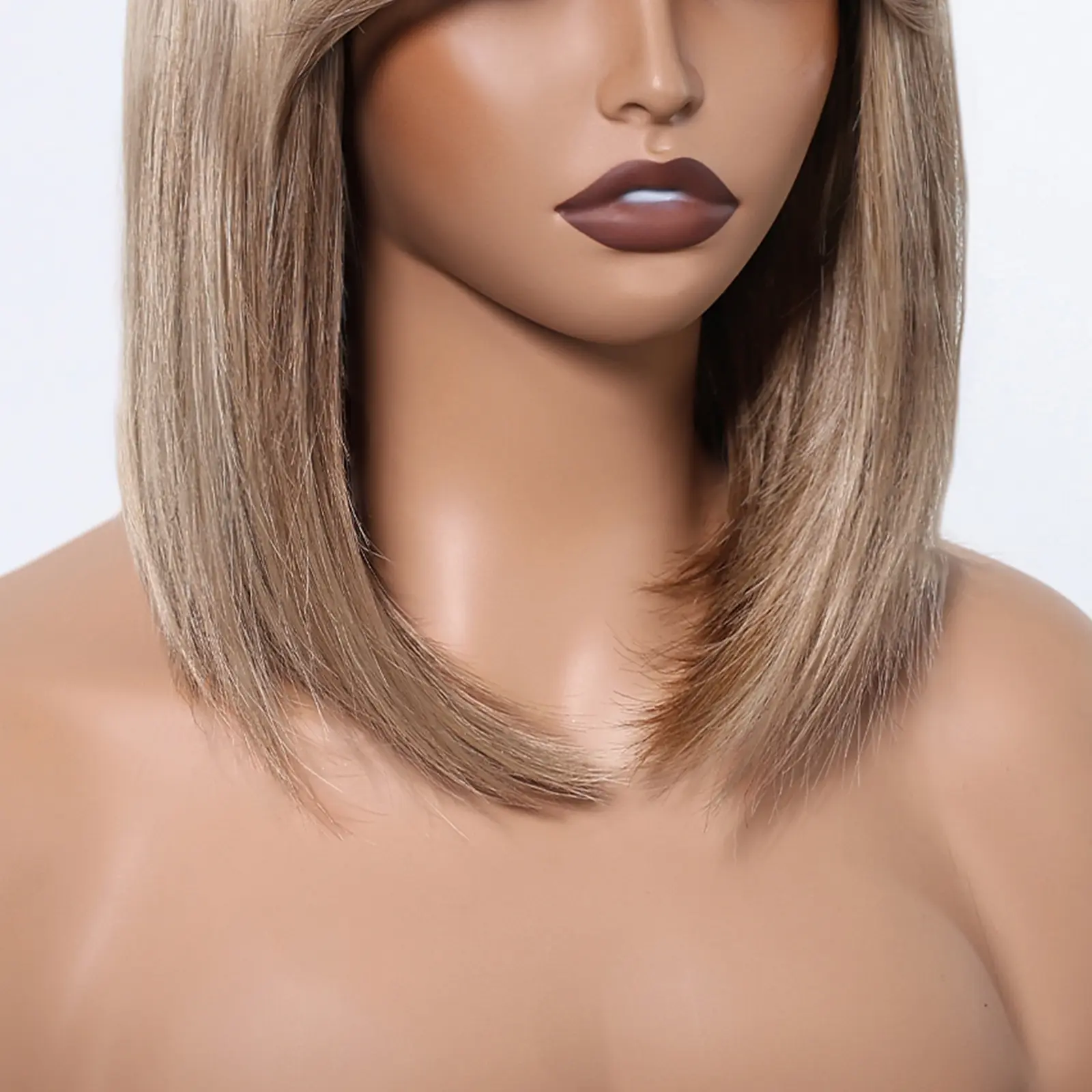 Brown Ombre Short Straight Synthetic Natural Wigs For Women With Eight Character Bangs For Party Daily Use Heat Resistant Hair