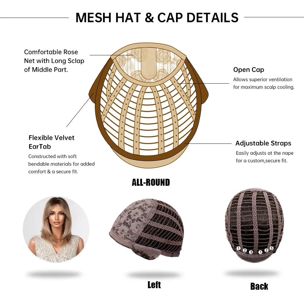 Brown Ombre Short Straight Synthetic Natural Wigs For Women With Eight Character Bangs For Party Daily Use Heat Resistant Hair