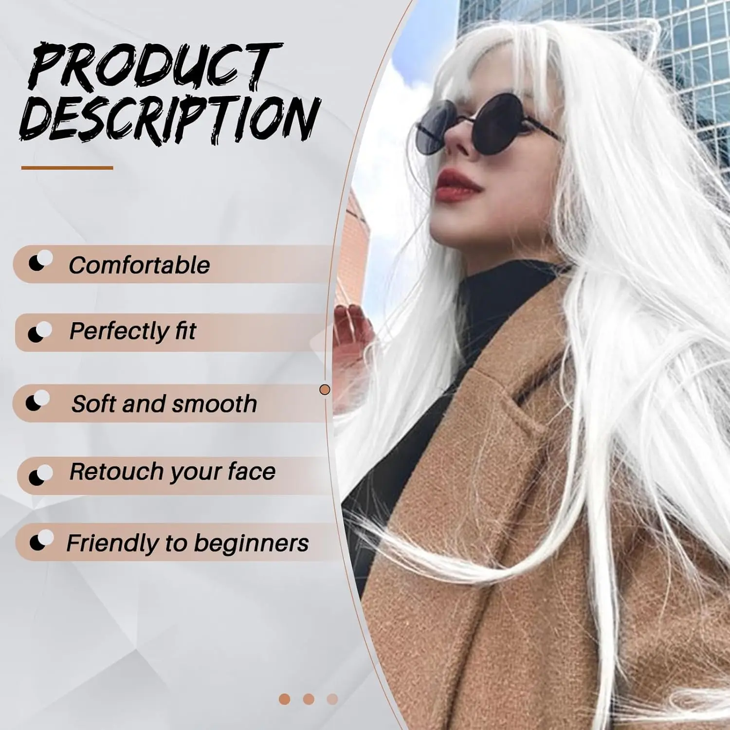 LOUIS FERRE Straight White Synthetic Wigs for White Women Long White Natural Hair Wigs with Bangs Heat Resistant Wigs for Daily