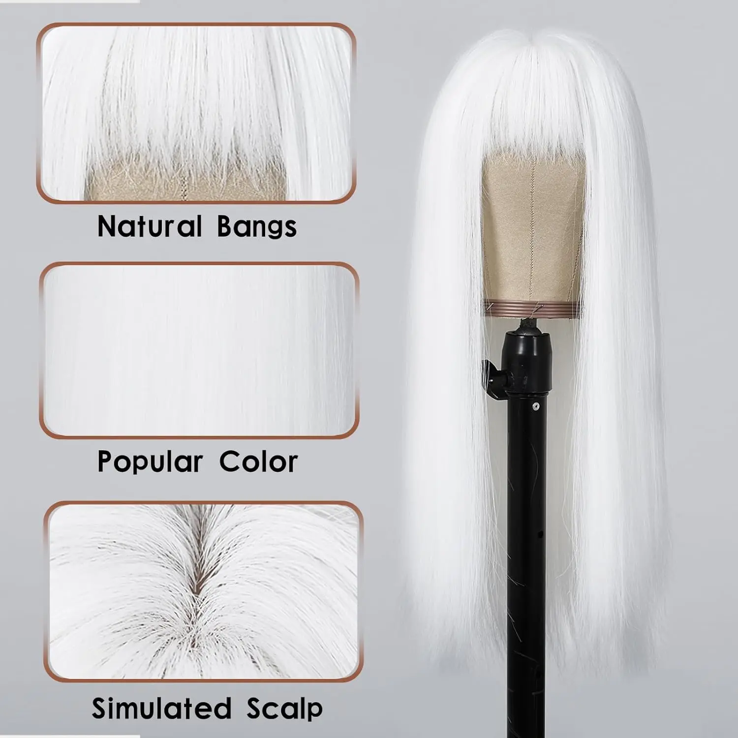 LOUIS FERRE Straight White Synthetic Wigs for White Women Long White Natural Hair Wigs with Bangs Heat Resistant Wigs for Daily