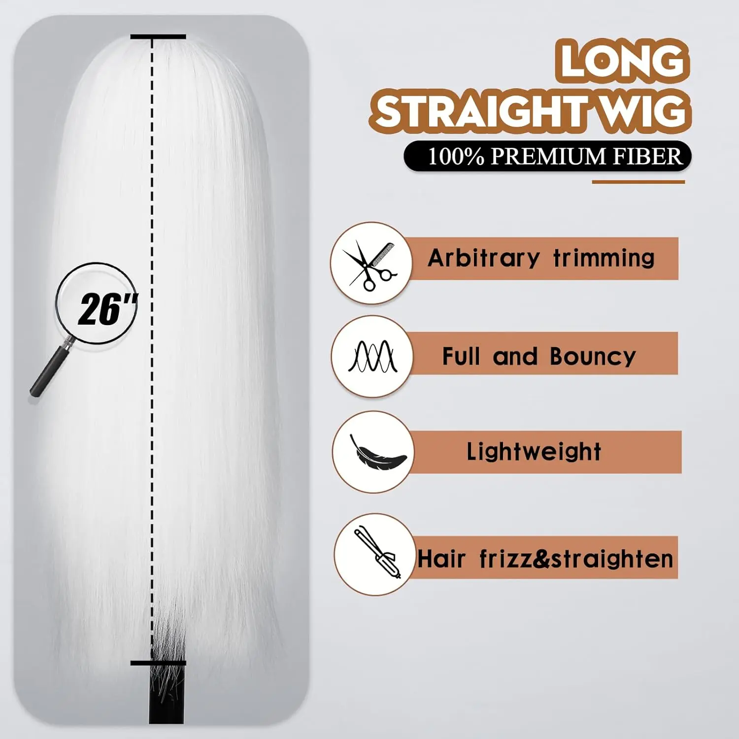 LOUIS FERRE Straight White Synthetic Wigs for White Women Long White Natural Hair Wigs with Bangs Heat Resistant Wigs for Daily