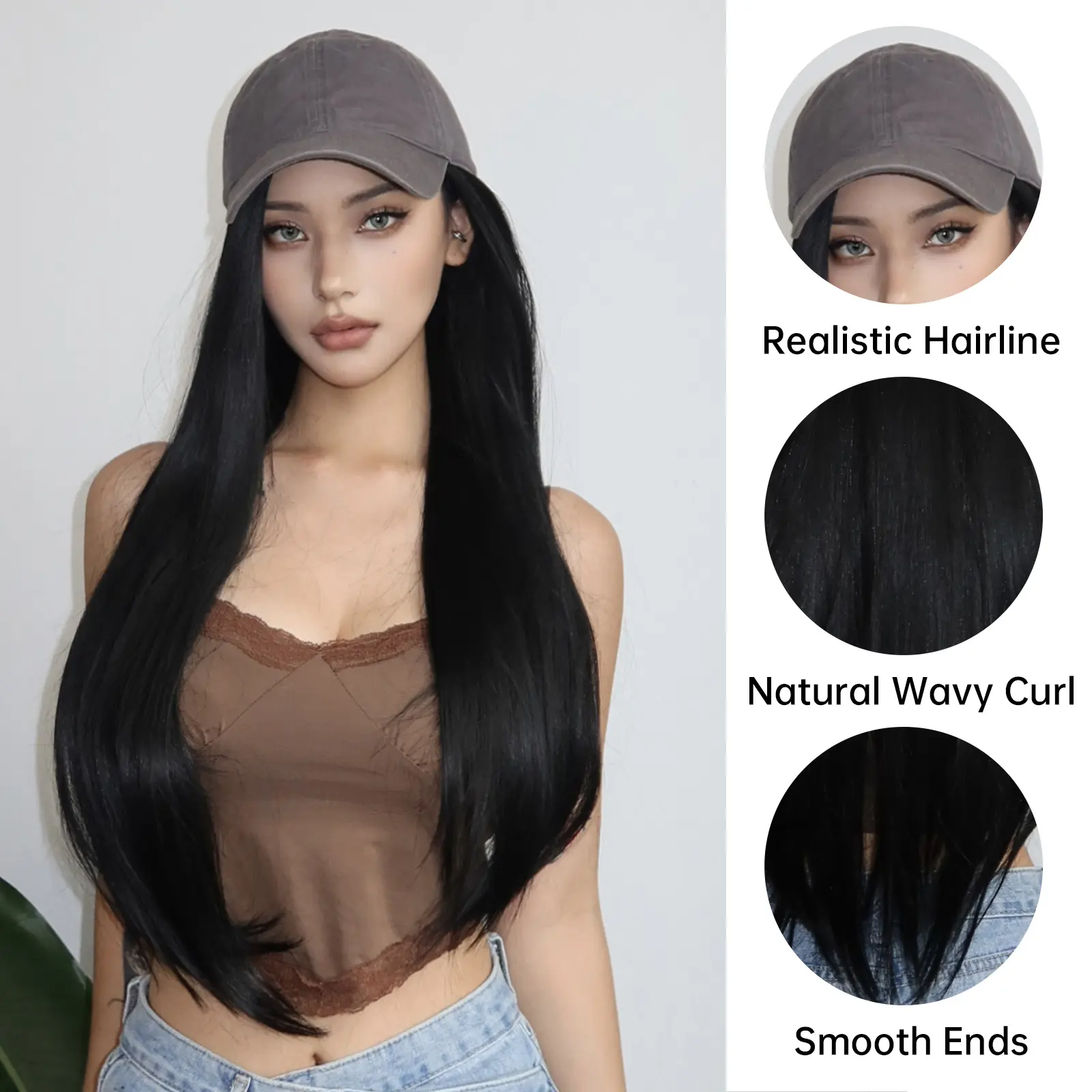 LOUIS FERRE Black Middle Part Synthetic Wigs for Women Long Straight Black Hair Female Wigs for Daily Use Heat Resistant Wigs