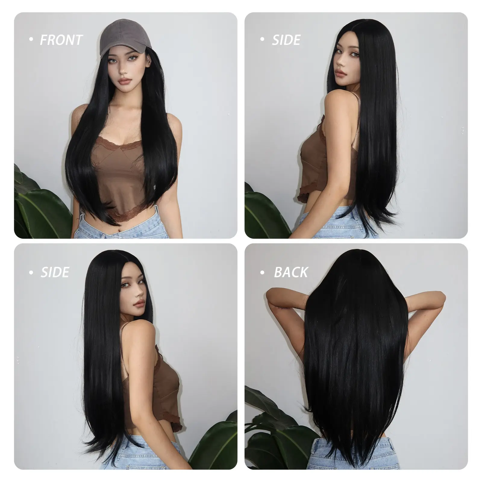 LOUIS FERRE Black Middle Part Synthetic Wigs for Women Long Straight Black Hair Female Wigs for Daily Use Heat Resistant Wigs