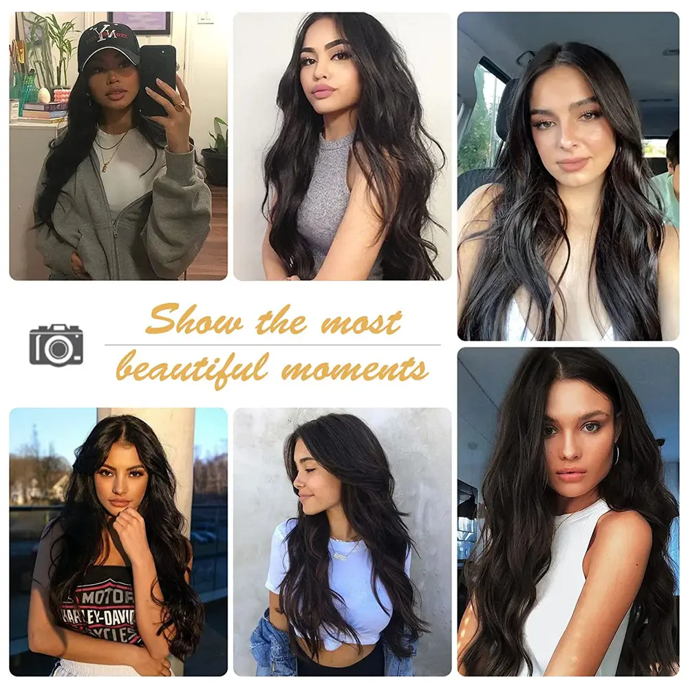 LOUIS FERRE Long Wavy Black Synthetic Wigs for Black Women Natural Black Body Wave Curly Hair Daily Cosplay Heat Resistant Wigs
