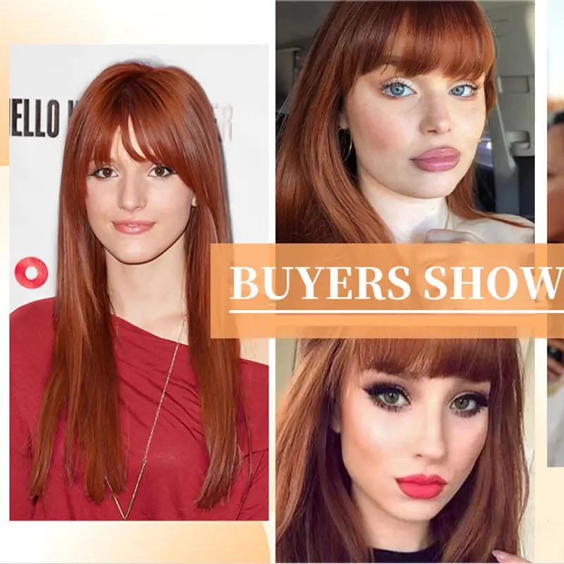 LOUIS FERRE Red Brown Synthetic Wig for Women Long Straight Copper Ginger Wig With Bangs Natural Hair Cosplay Heat Resistant