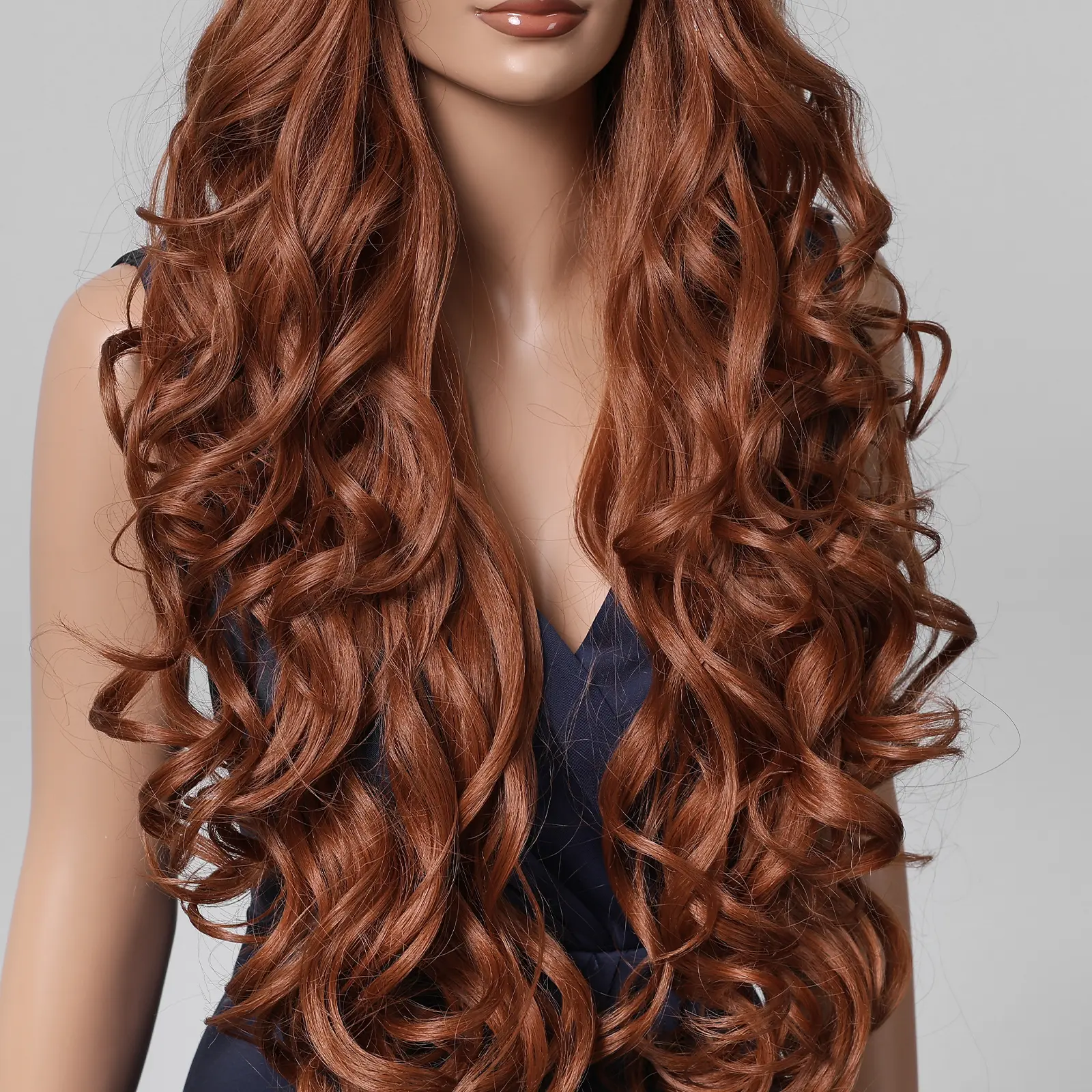 LOUIS FERRE Synthetic Wigs With Bangs Red Brown Orange Natural Wig For Women Daily Cosplay Long Curly Wavy Hair Heat Resistant