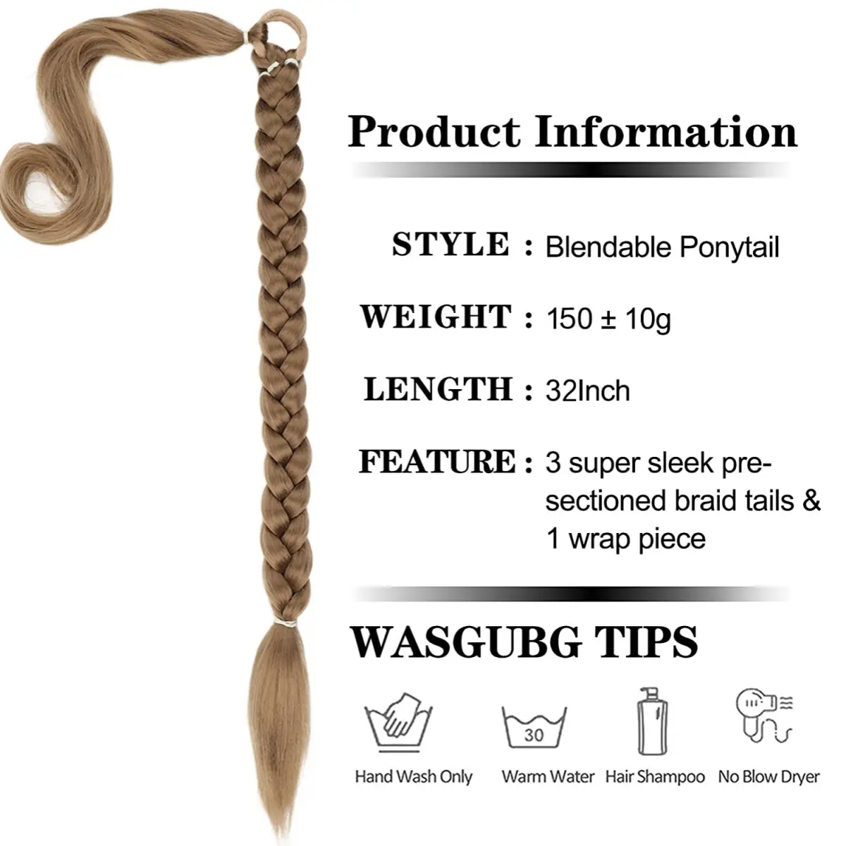 Synthetic Long Braided Ponytail Extensions For Women Brown Blonde Ponytail With Elastic Tie Rubber Band Boxing Braids Ponytail