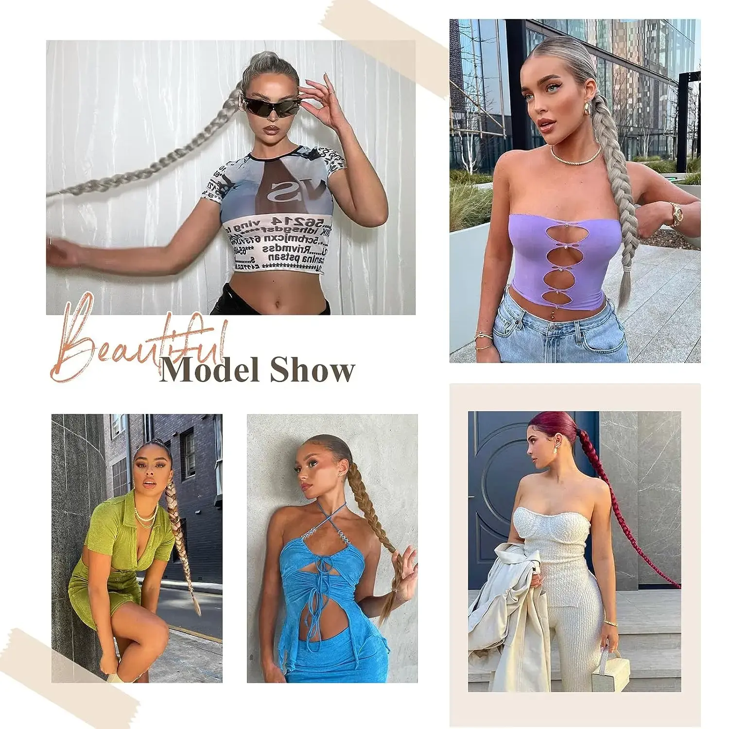 Synthetic Long Braided Ponytail Extensions For Women Brown Blonde Ponytail With Elastic Tie Rubber Band Boxing Braids Ponytail