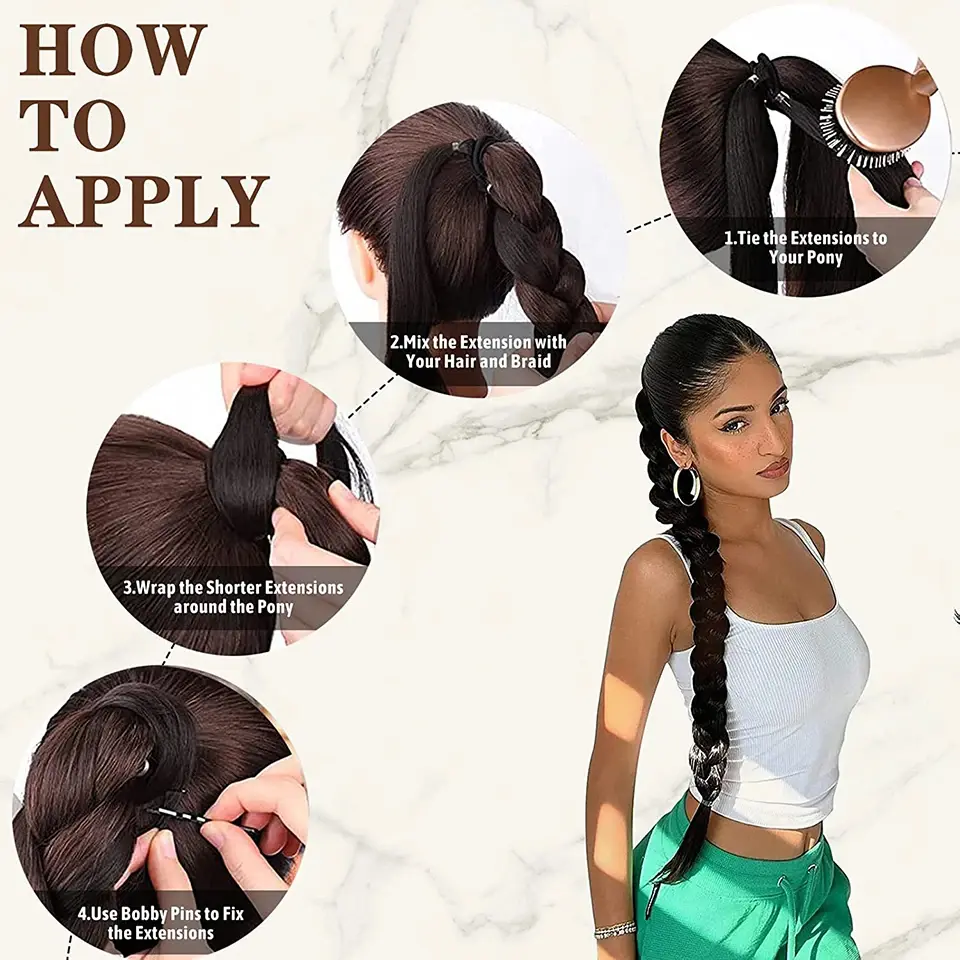 Synthetic Long Braided Ponytail Extensions For Women Brown Blonde Ponytail With Elastic Tie Rubber Band Boxing Braids Ponytail