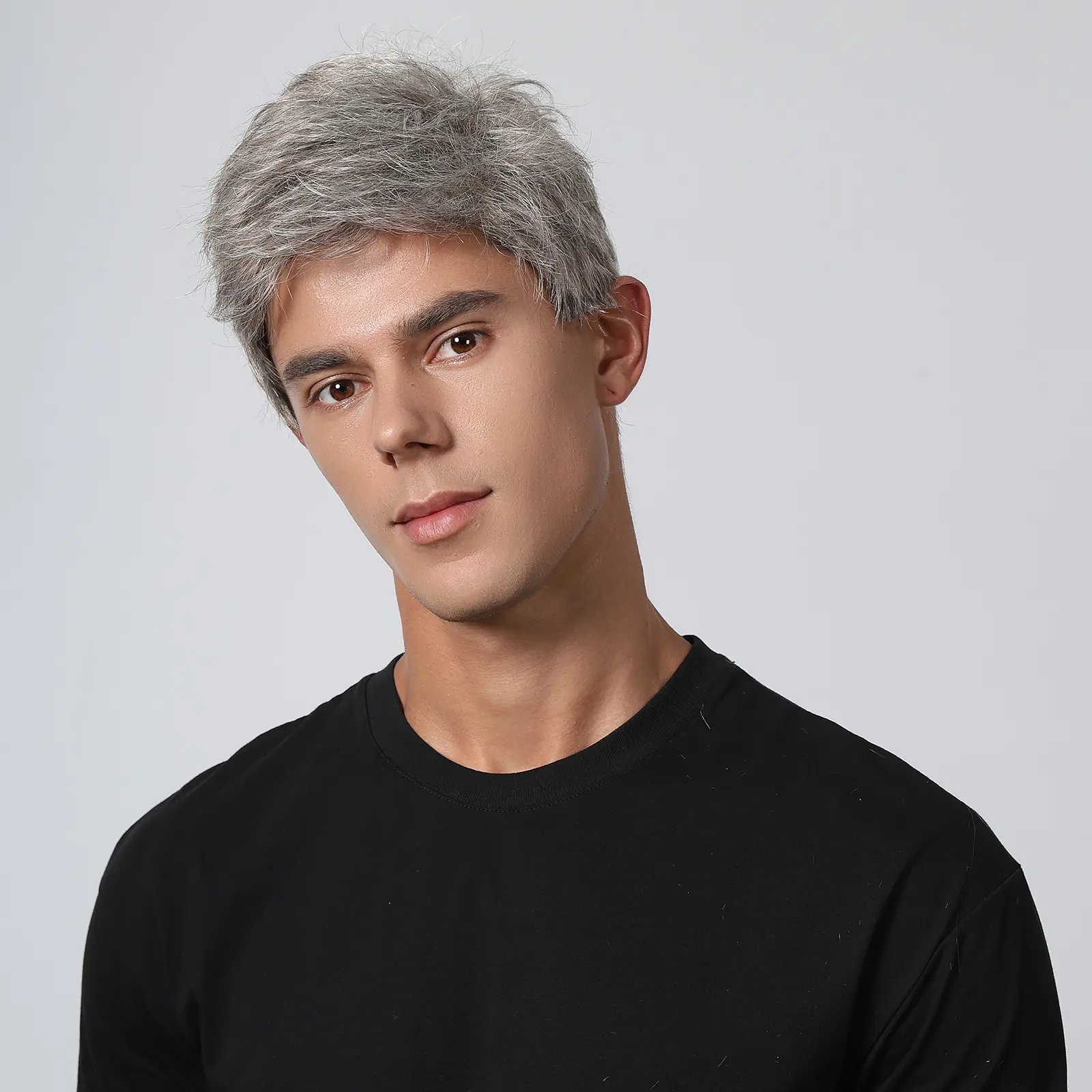 Men's Wig Short Silver Gray Wigs for Men Layered Side Part Pixie Cut Wig Natural Synthetic Hair Replacement for Male Daily Party