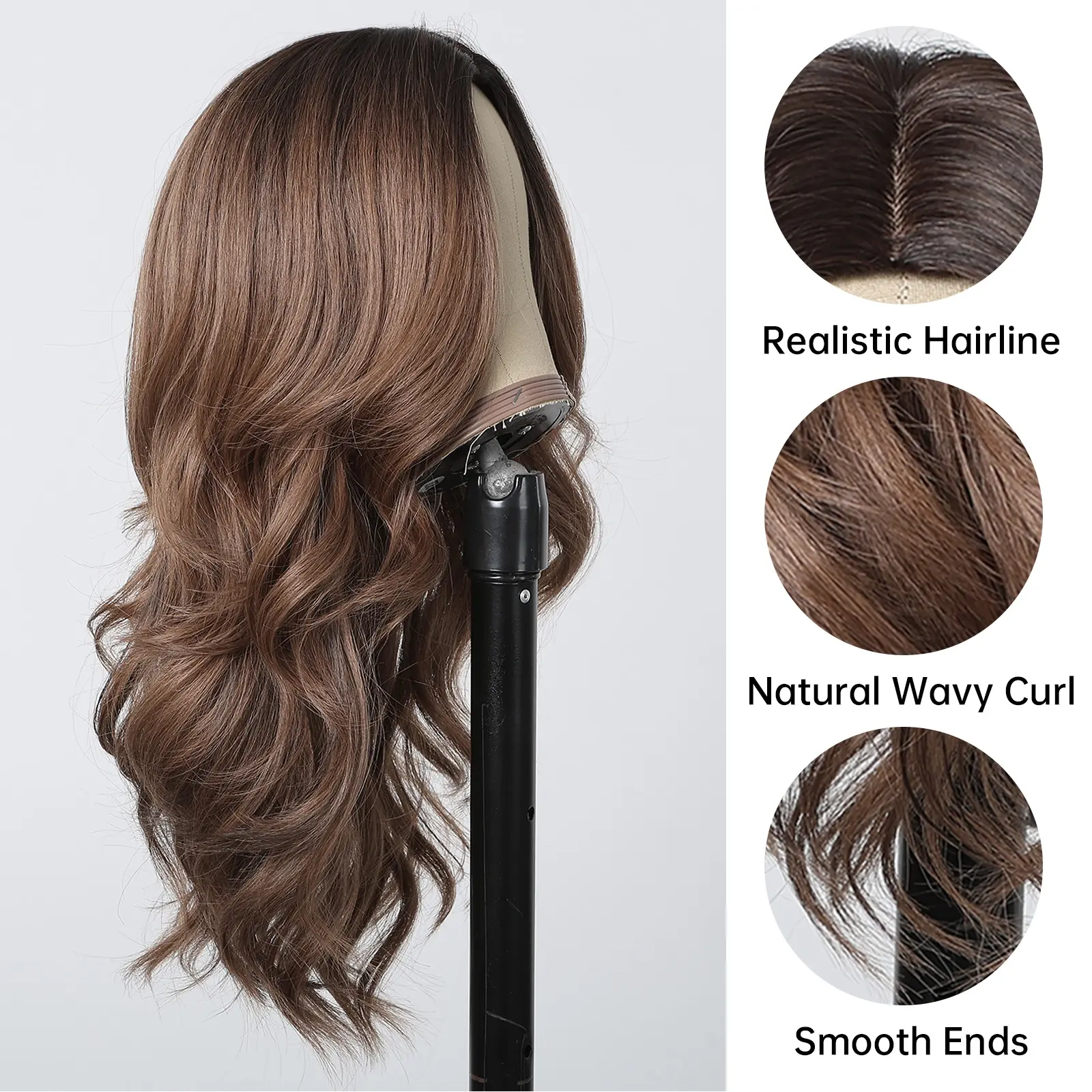 Long Wavy Brown Women‘s Synthetic Wigs for Women Natural Wave Middle Parted Heat Resistant Hair Daily Use Cosplay Brown Wig