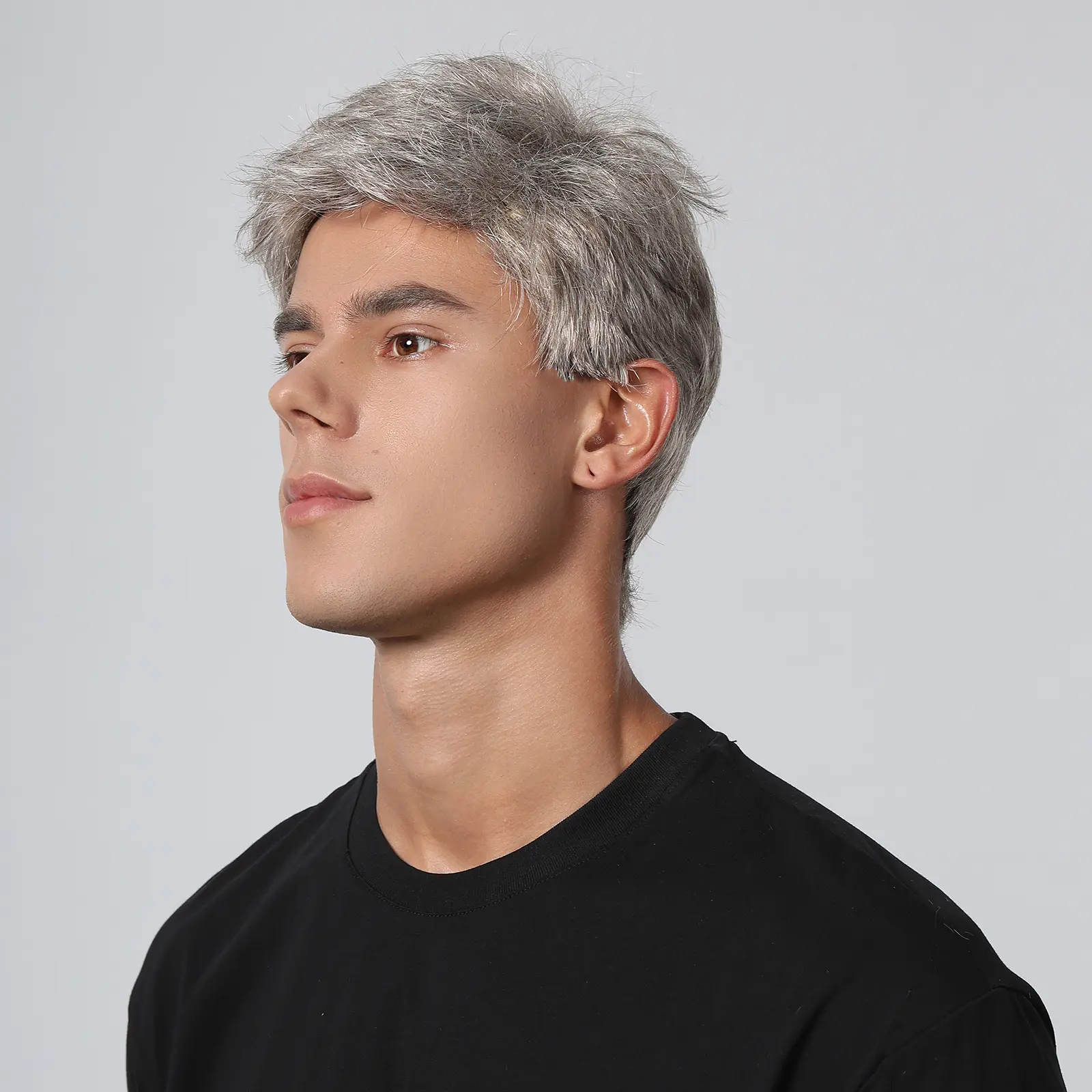 Men's Wig Short Silver Gray Wigs for Men Layered Side Part Pixie Cut Wig Natural Synthetic Hair Replacement for Male Daily Party