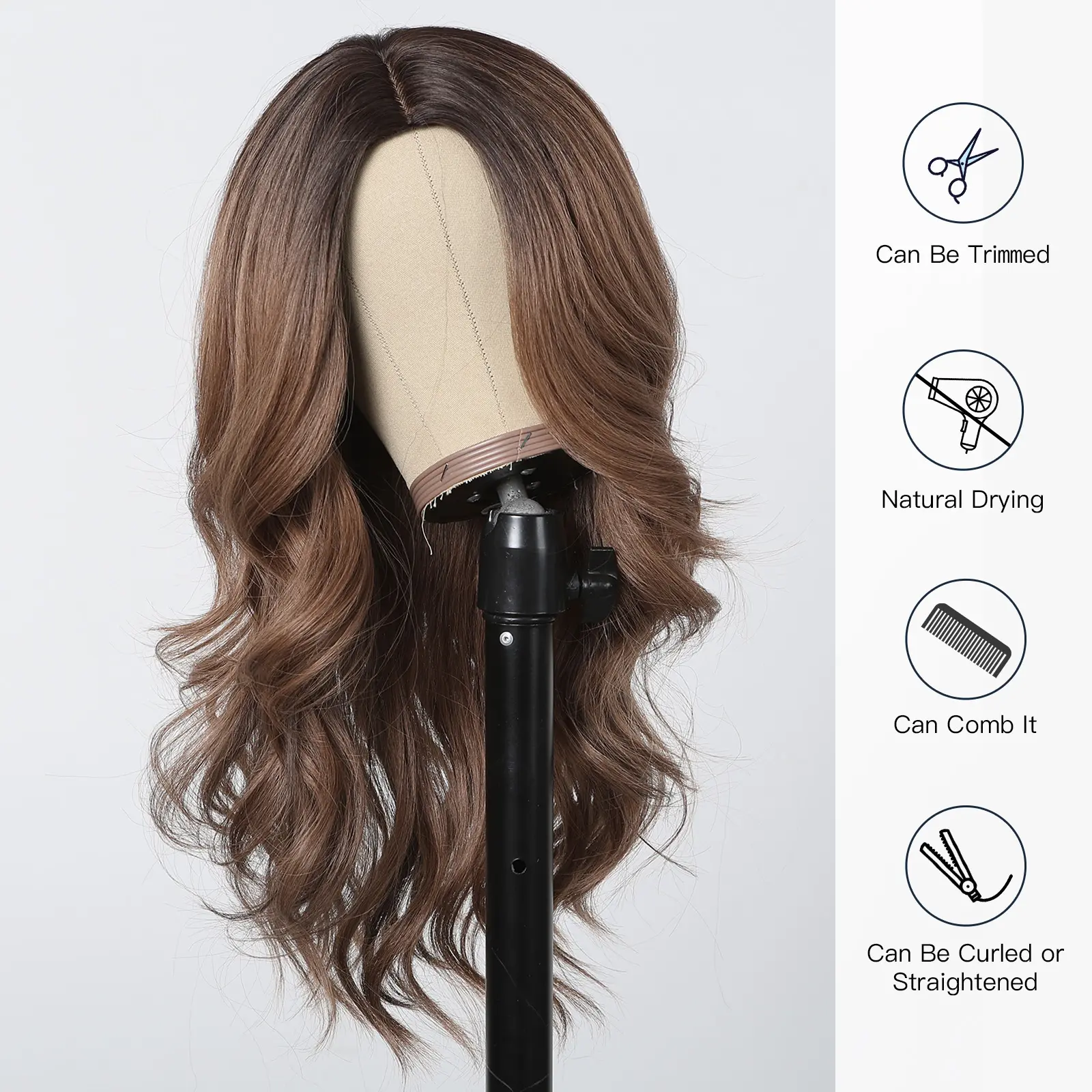 Long Wavy Brown Women‘s Synthetic Wigs for Women Natural Wave Middle Parted Heat Resistant Hair Daily Use Cosplay Brown Wig