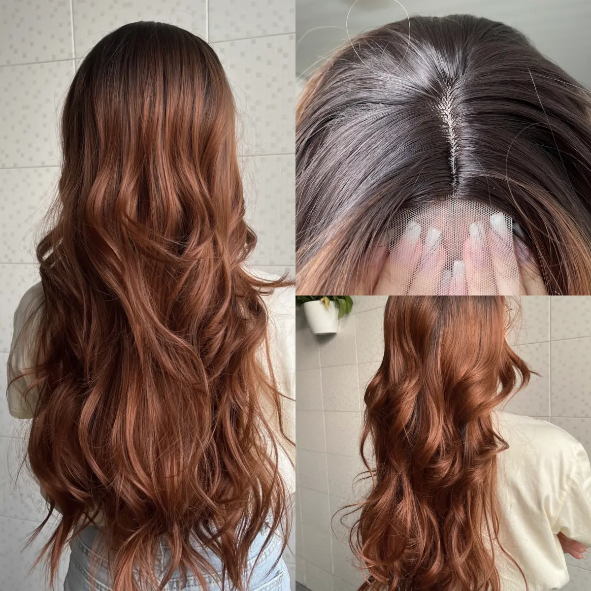 Brown to Ginger Ombre Synthetic Wigs for Women Long Natural Wavy Hairline Lace Wigs Middle Part Natural Hair Daily Party Wig