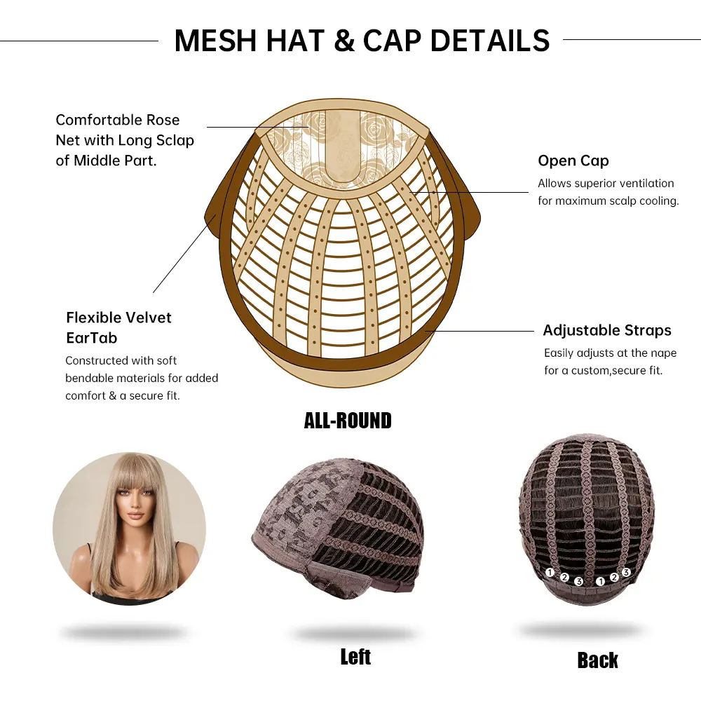 LOUIS FERRE Ash Blonde Natural Synthetic Wigs Medium Straight Hair Wig With Bangs For Women Daily Party Use Heat Resistant Fiber