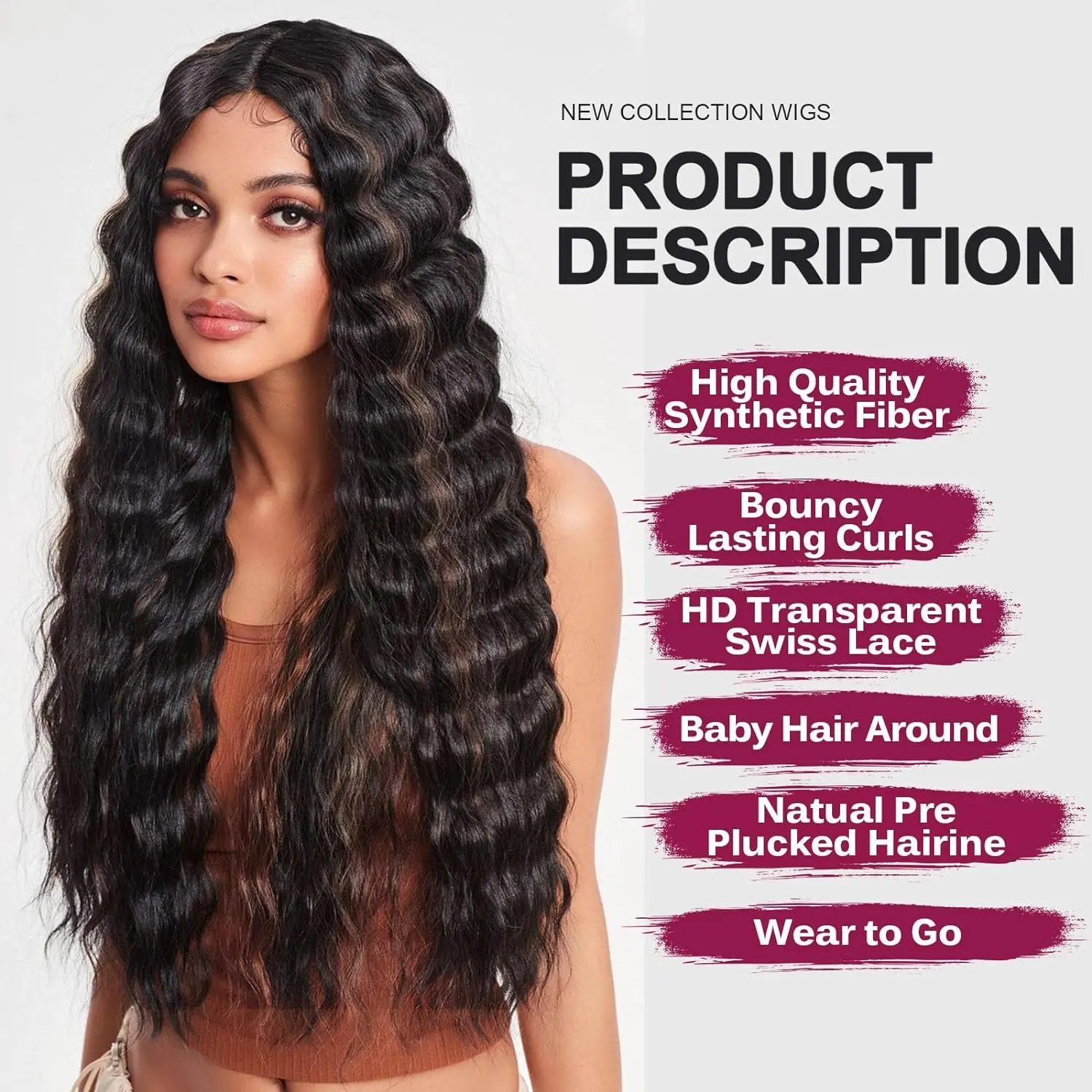 Long Loose Deep Wave Synthetic Wigs for Women Black Brown Blonde Highlights Wigs 13*5*1 Lace Front Wigs Daily Cosplay Hair