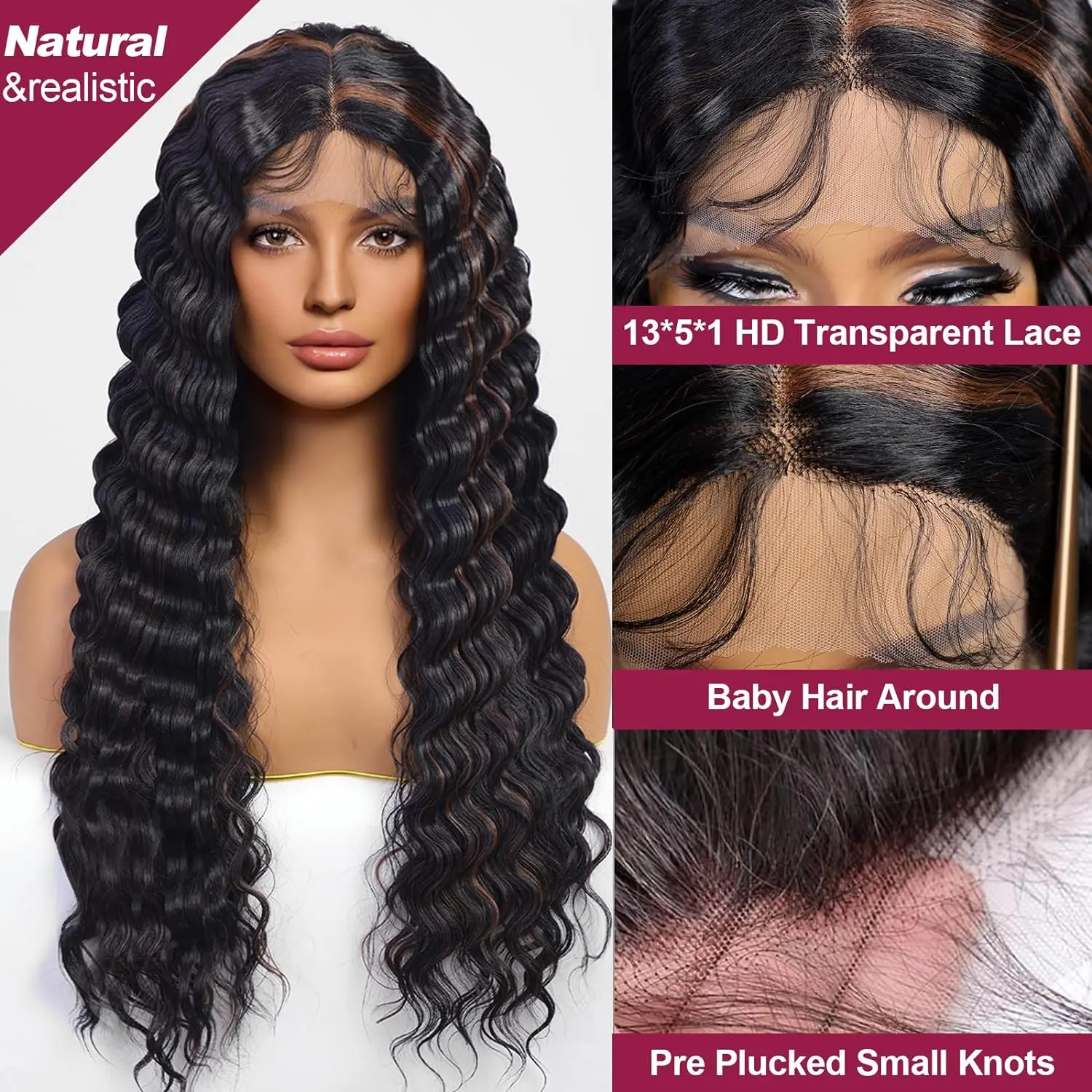 Long Loose Deep Wave Synthetic Wigs for Women Black Brown Blonde Highlights Wigs 13*5*1 Lace Front Wigs Daily Cosplay Hair