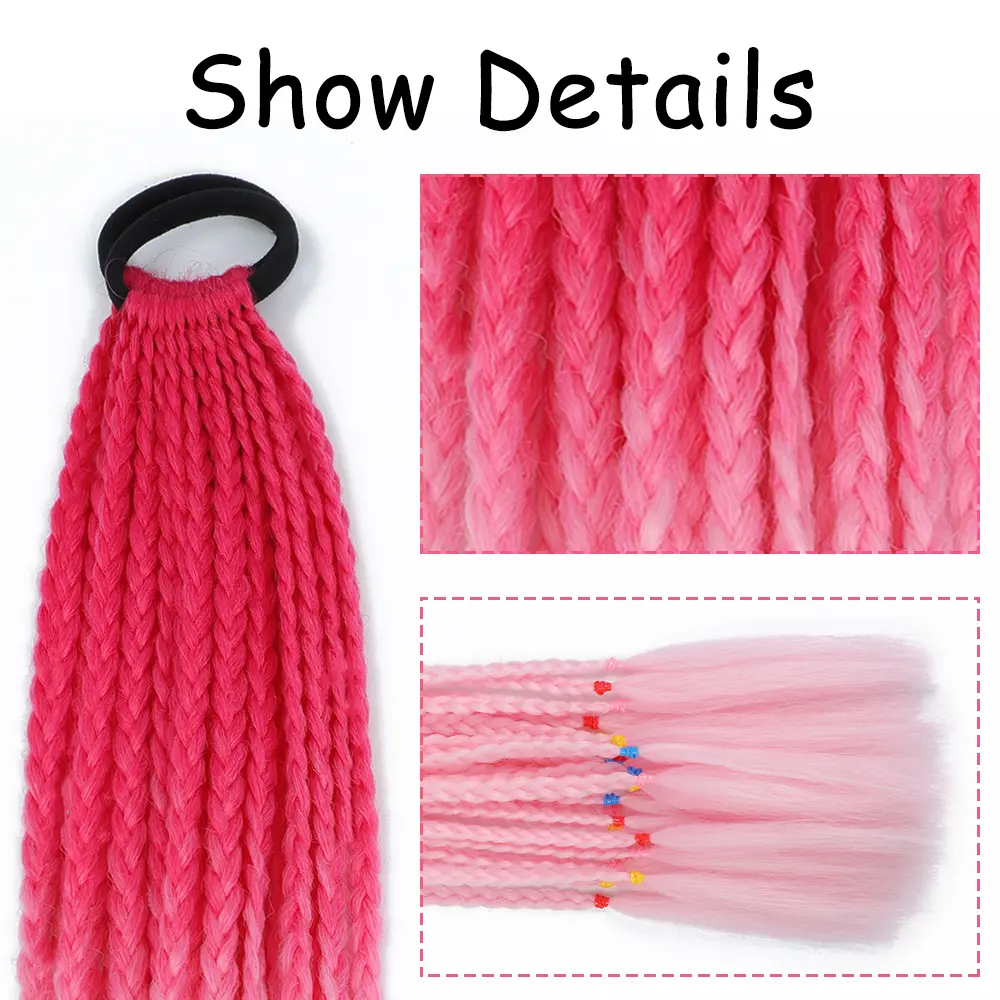 AZQUEEN Synthetic Braided Ponytail Hair Extensions With Rubber Band Gradient Colorful Long Braids Pony Tail For Kids Women