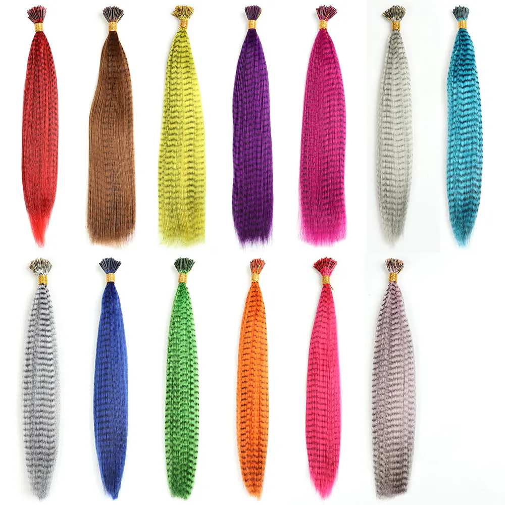 AZQUEEN Fake Hair Colored Strands Of  Feather Hairpiece False Rainbow Overhead Fake Coloring Feather Hair Synthetic