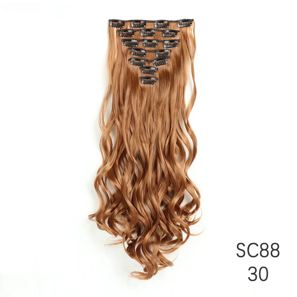 AZQUEEN Long Wavy Synthetic 16 Clip In  Hair Extensions 7Pcs/Set Natural Orange Golden Heat Resistant HairPiece For Women