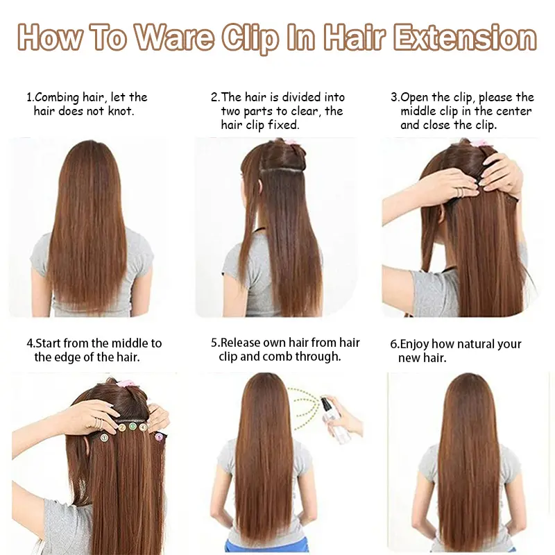 AZQUEEN Long Wavy Synthetic 16 Clip In  Hair Extensions 7Pcs/Set Natural Orange Golden Heat Resistant HairPiece For Women
