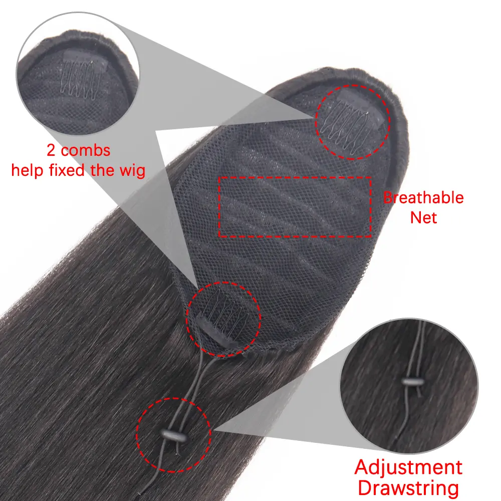 AZQUEEN Synthetic Long Afro Yaki Straight Ponytail HairPieces With Elastic Band Drawstring Clip Pony Tail False Hair Extension