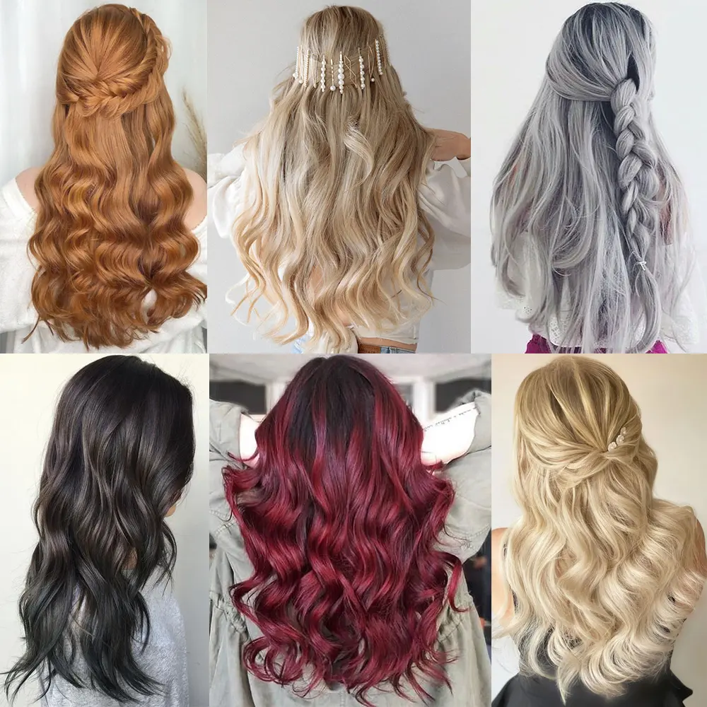 AZQUEEN Long Wavy Synthetic 16 Clip In  Hair Extensions 7Pcs/Set Natural Orange Golden Heat Resistant HairPiece For Women