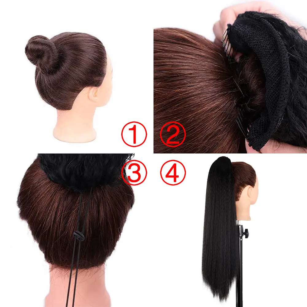 AZQUEEN Synthetic Long Afro Yaki Straight Ponytail HairPieces With Elastic Band Drawstring Clip Pony Tail False Hair Extension