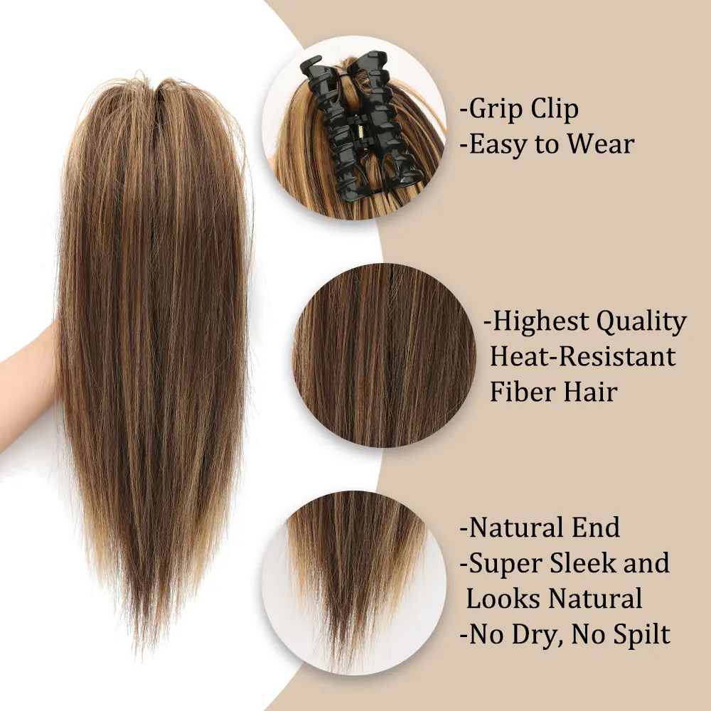 AZQUEEN Synthetic Short Straight Claw Clip Ponytail Hair Extensions Natural Tail False Hair For Women Horse Tail Brown Hairpiece