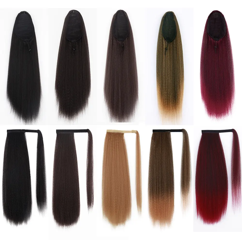 AZQUEEN Synthetic Long Afro Yaki Straight Ponytail HairPieces With Elastic Band Drawstring Clip Pony Tail False Hair Extension